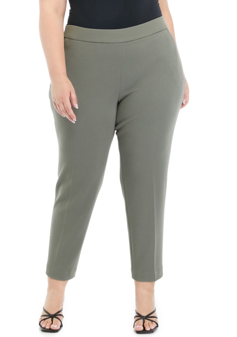 Plus Size Crosshatch Pull On Ankle Pants