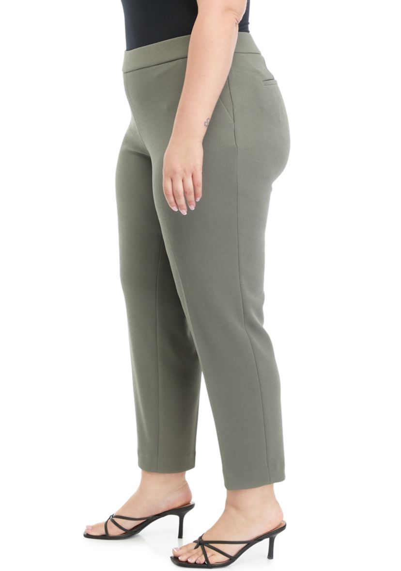 Plus Size Crosshatch Pull On Ankle Pants