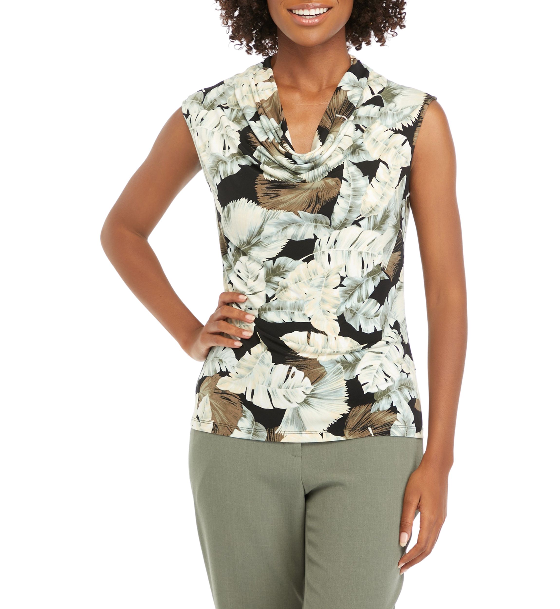Womens Printed Cowl Neck Top