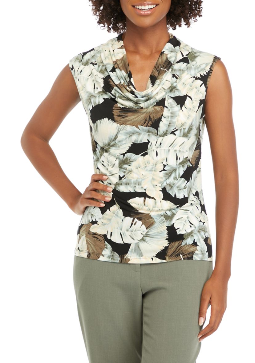 Womens Printed Cowl Neck Top