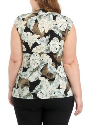 Plus Palm Leaf Printed Blouse