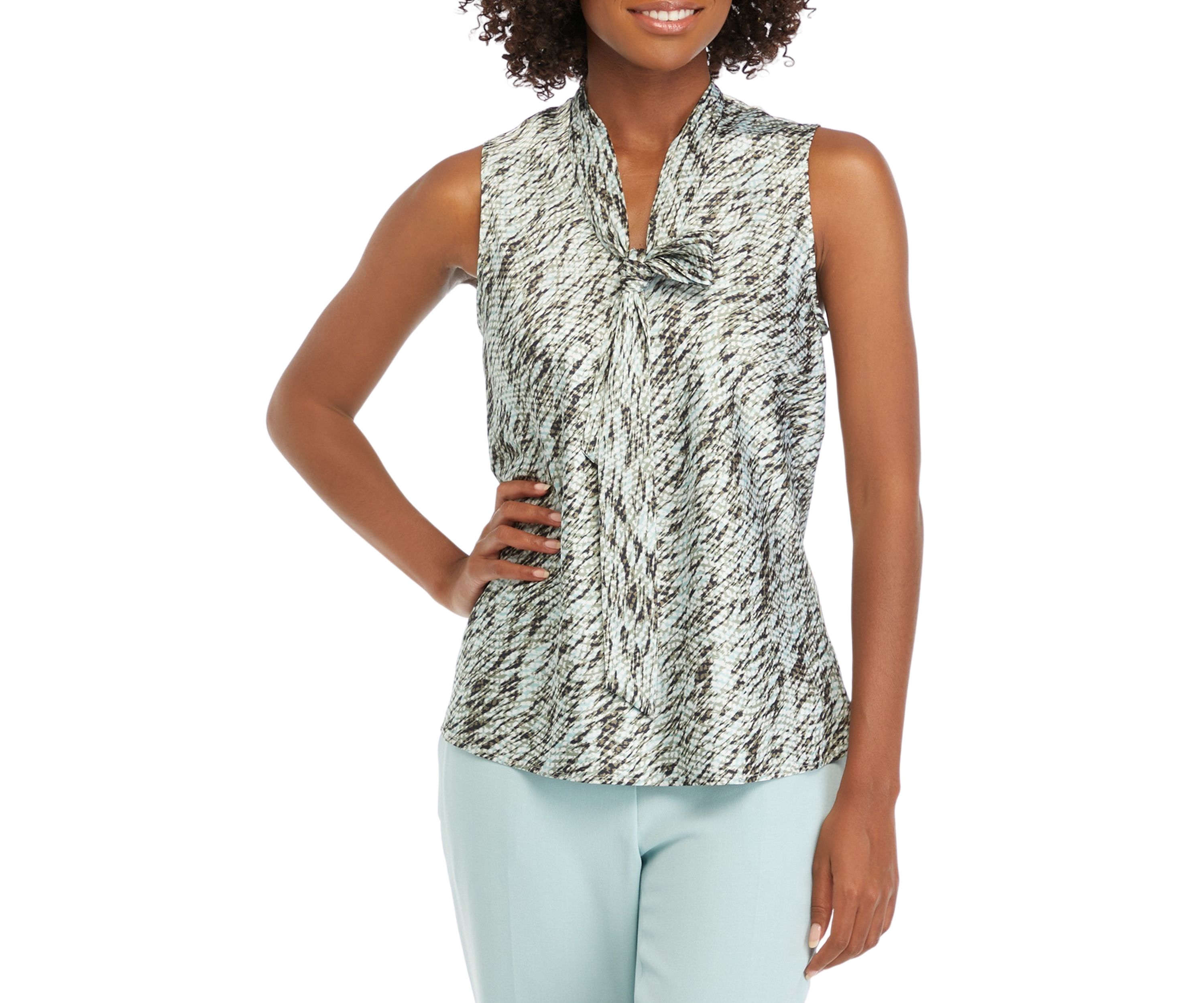 Womens Sleeveless Tie Front Blouse