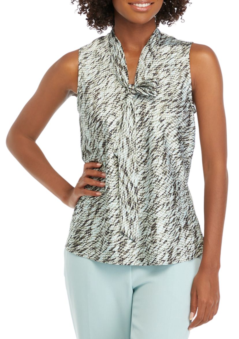 Womens Sleeveless Tie Front Blouse