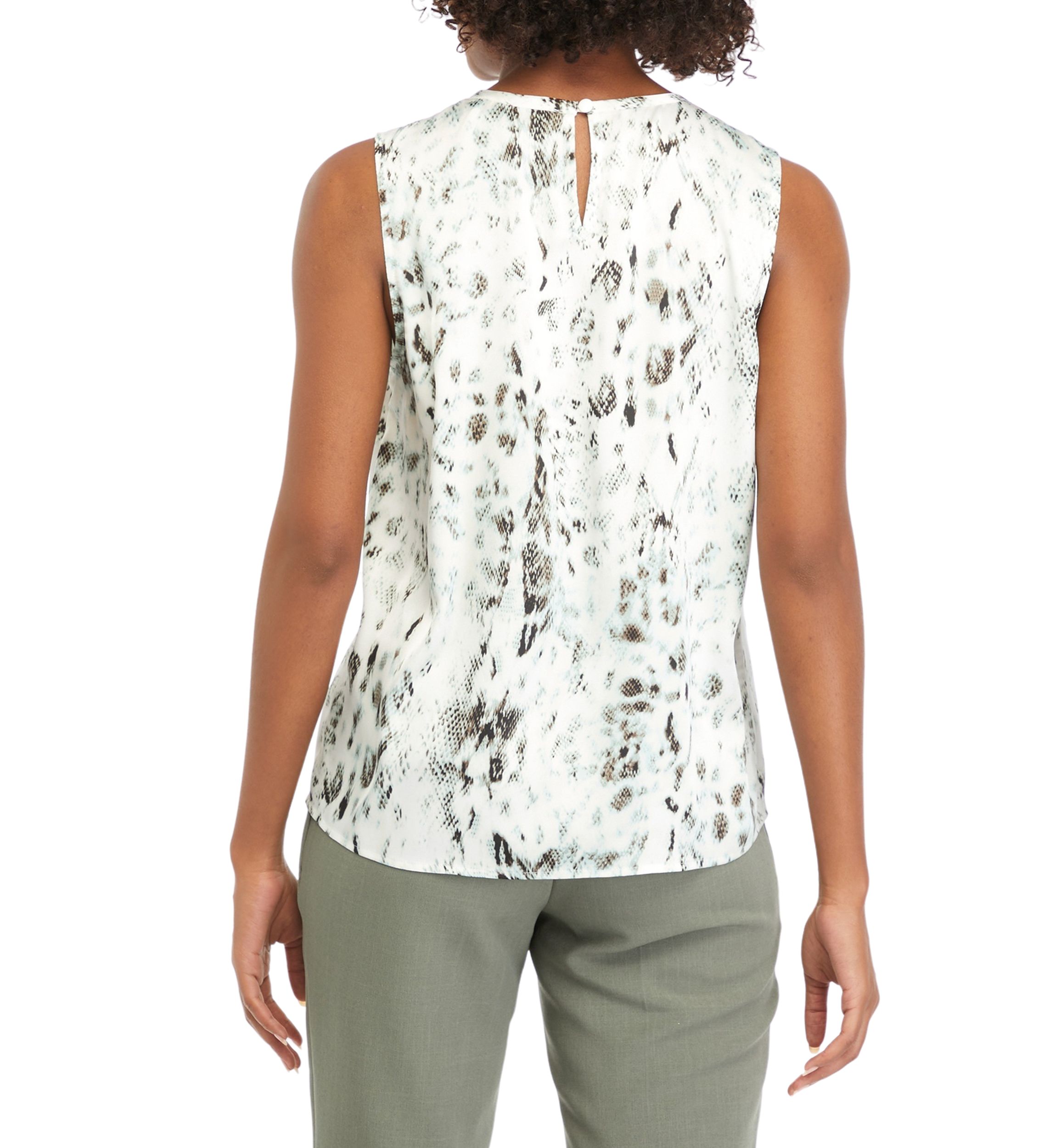 Womens Sleeveless Printed Shirred Blouse