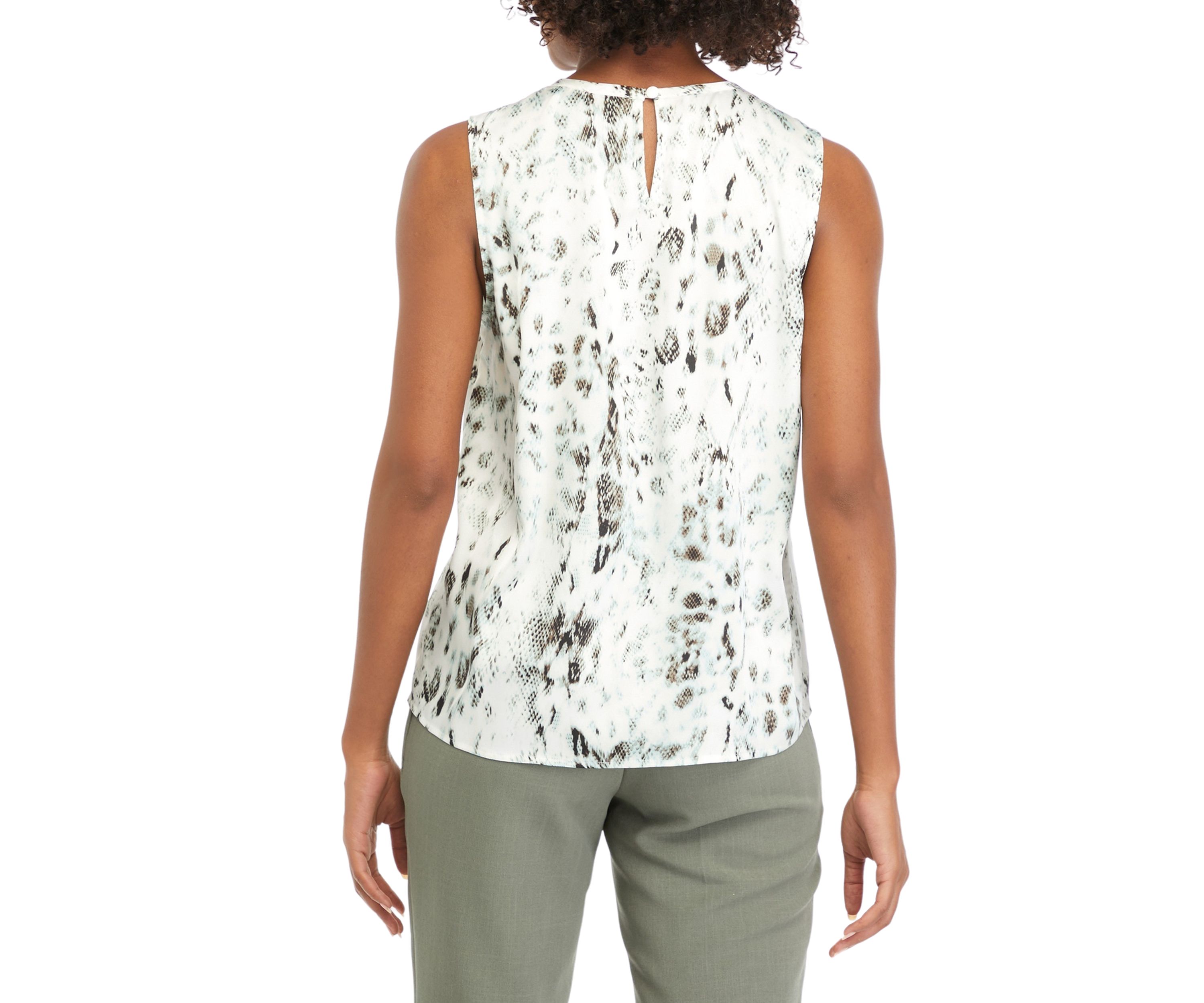 Womens Sleeveless Printed Shirred Blouse