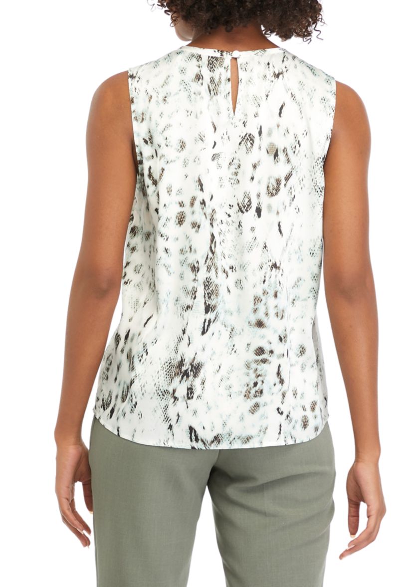 Womens Sleeveless Printed Shirred Blouse