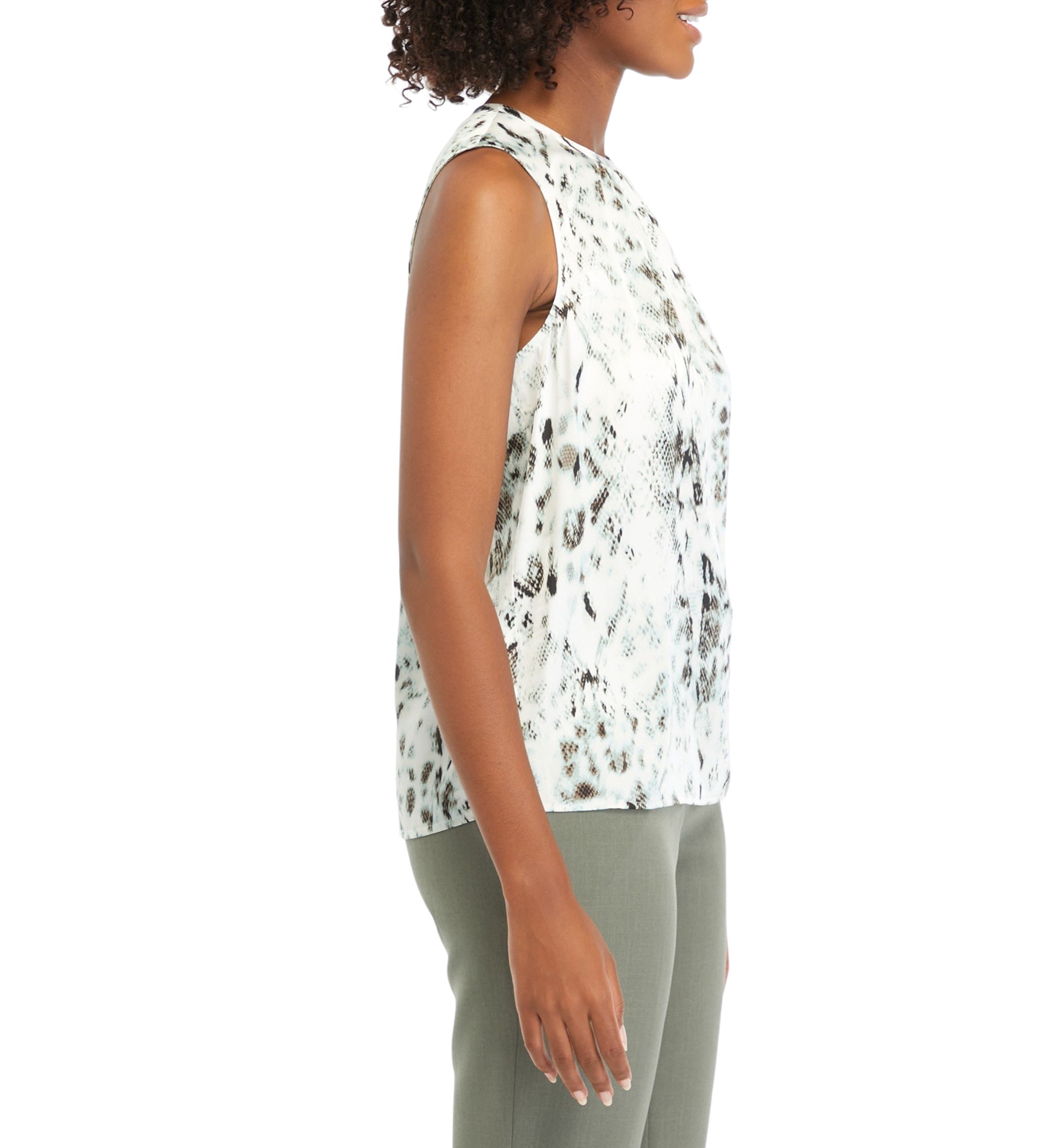 Womens Sleeveless Printed Shirred Blouse