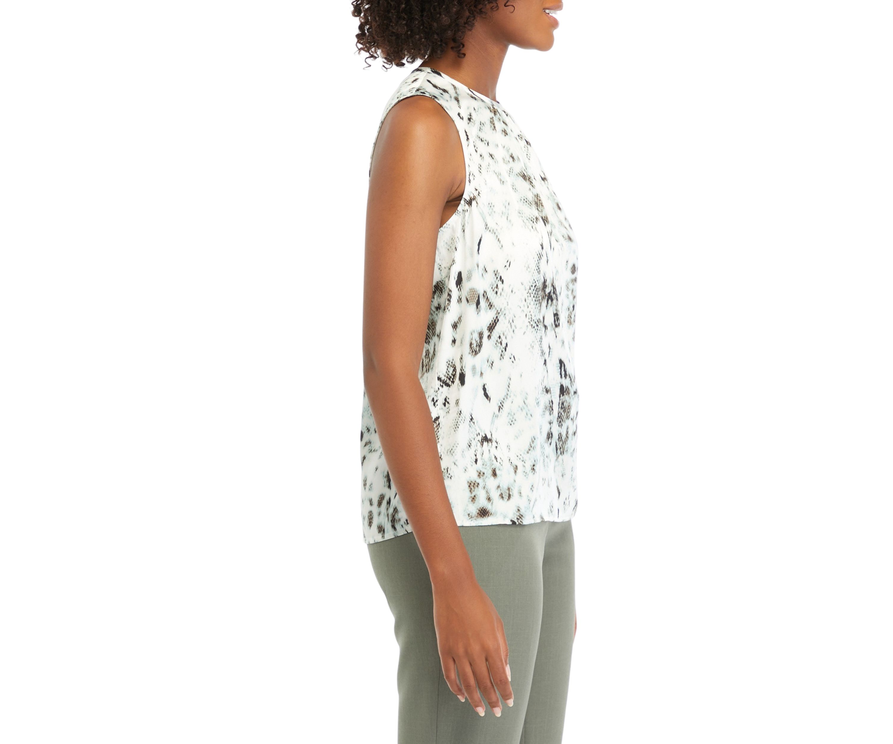 Womens Sleeveless Printed Shirred Blouse
