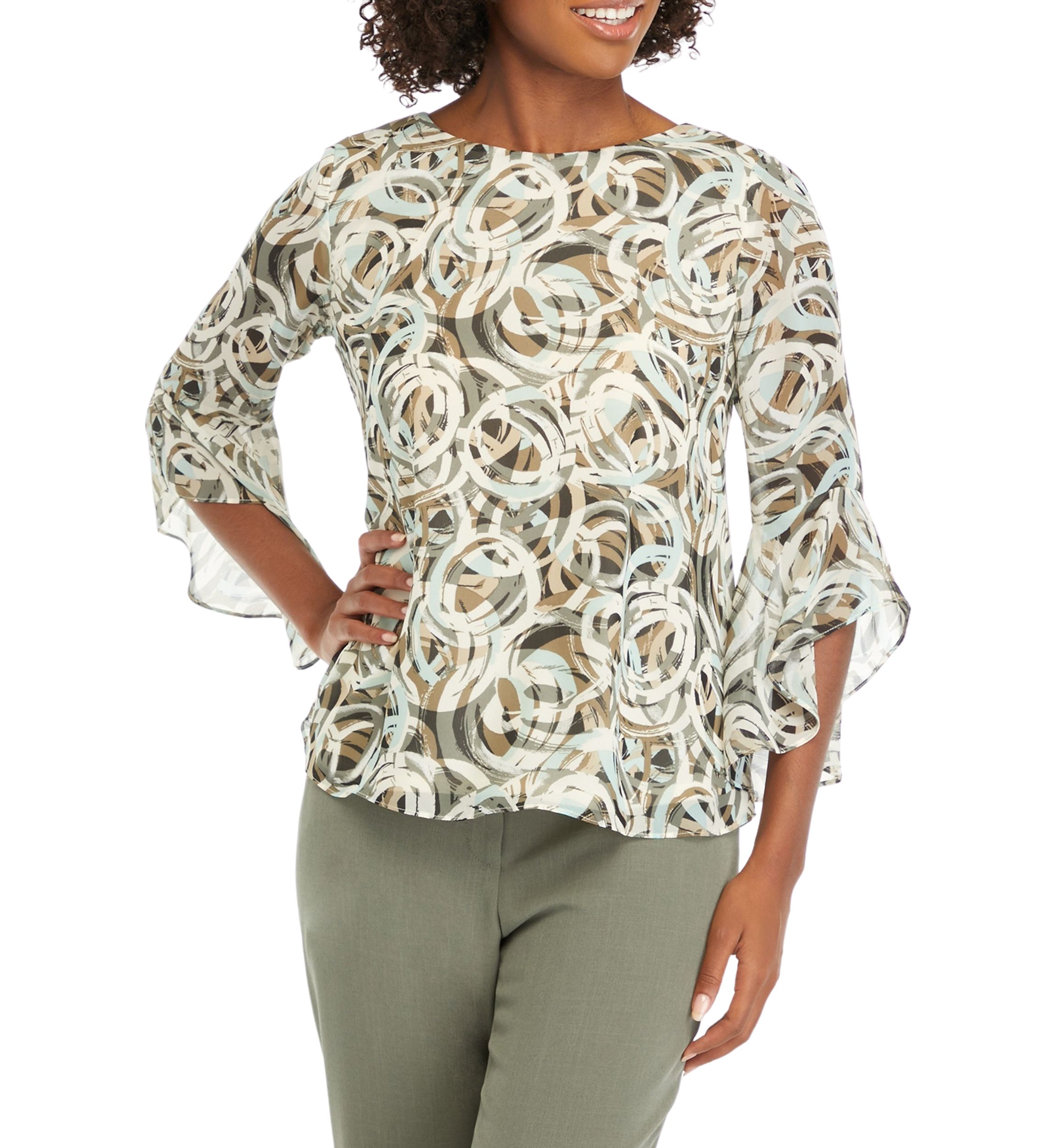 Womens Printed Bell Sleeve Blouse