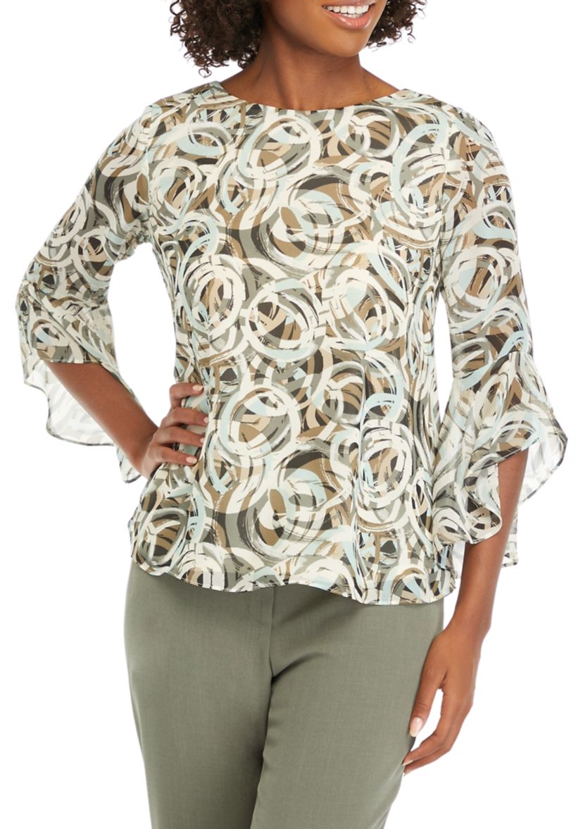 Womens Printed Bell Sleeve Blouse