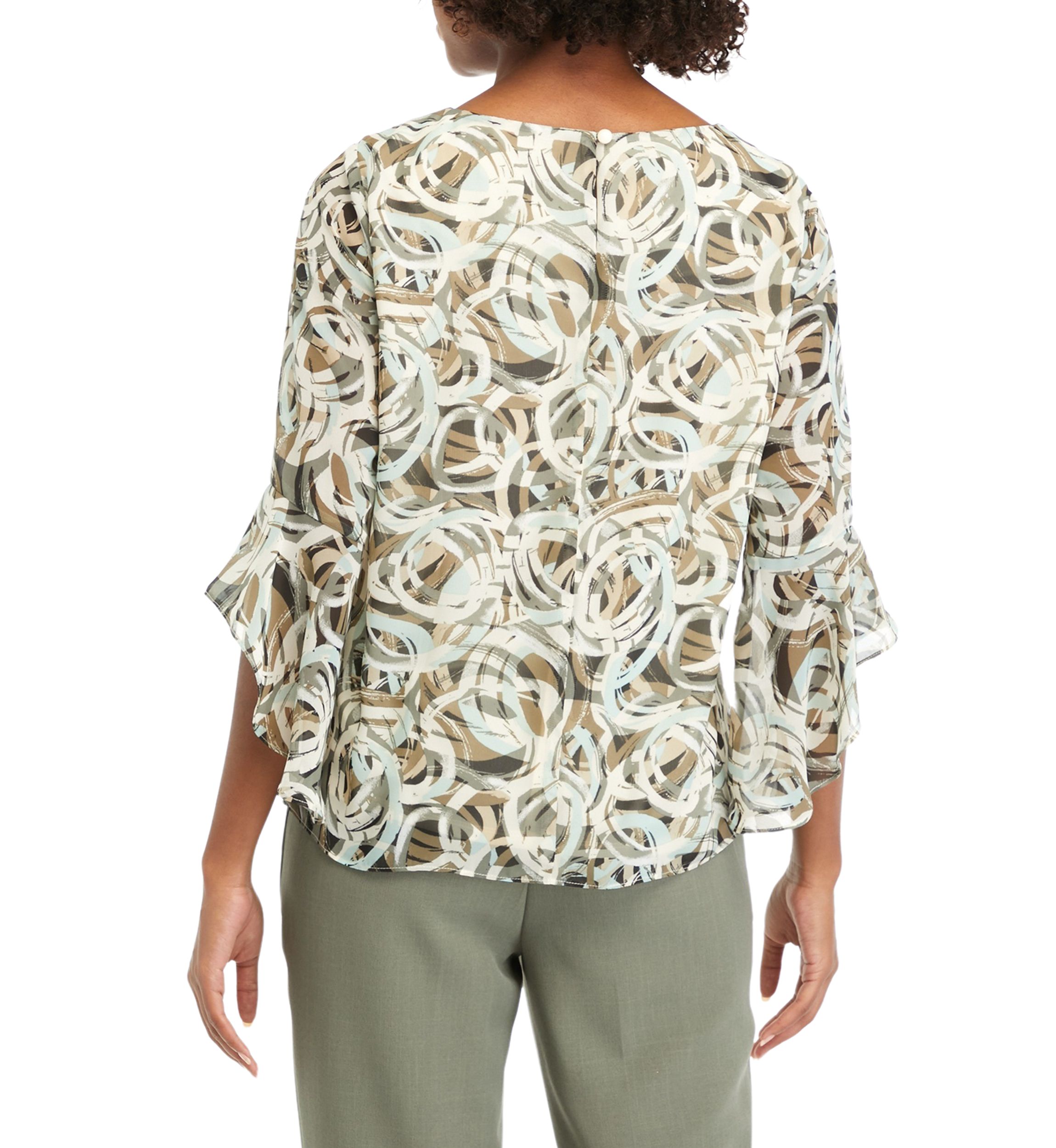 Womens Printed Bell Sleeve Blouse