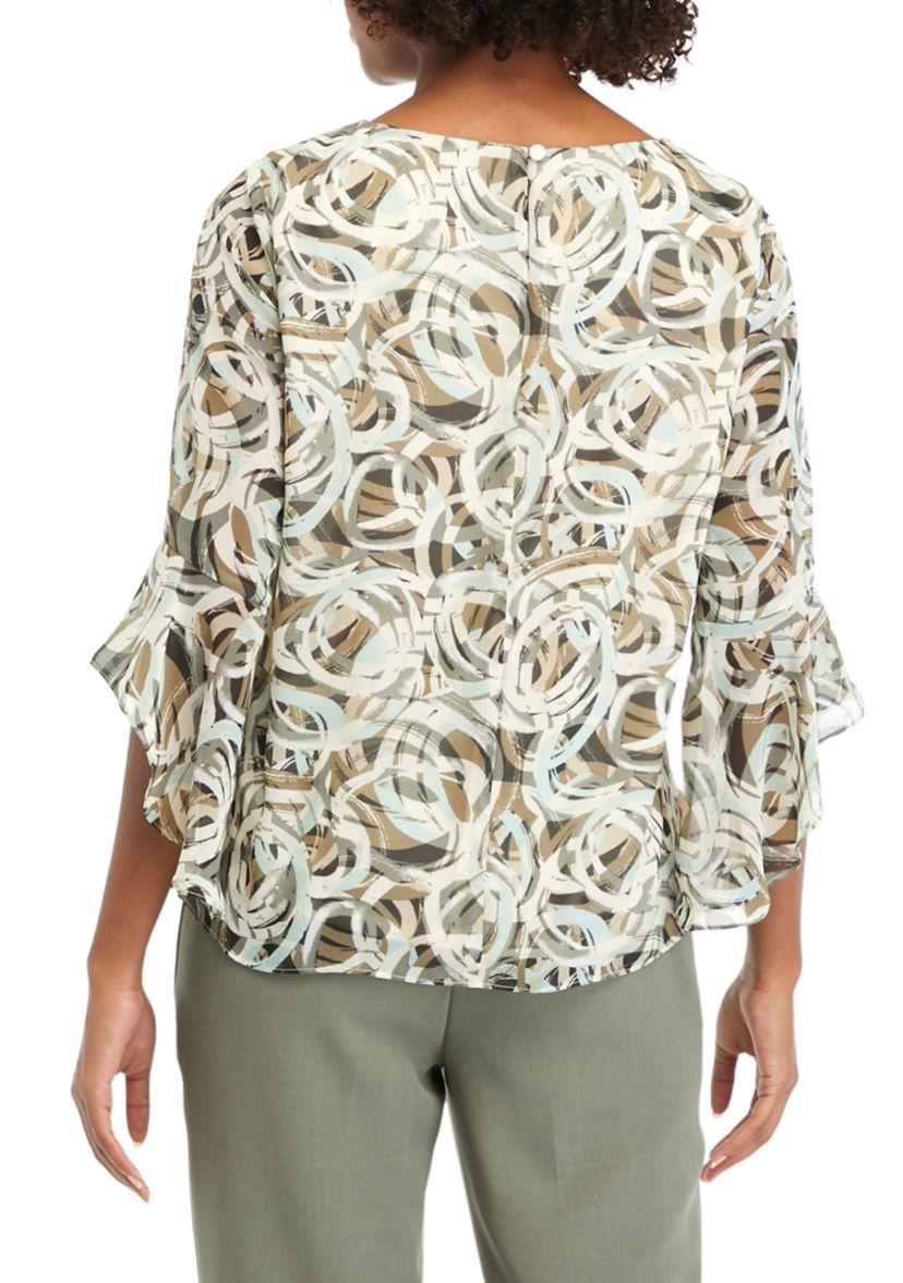 Womens Printed Bell Sleeve Blouse