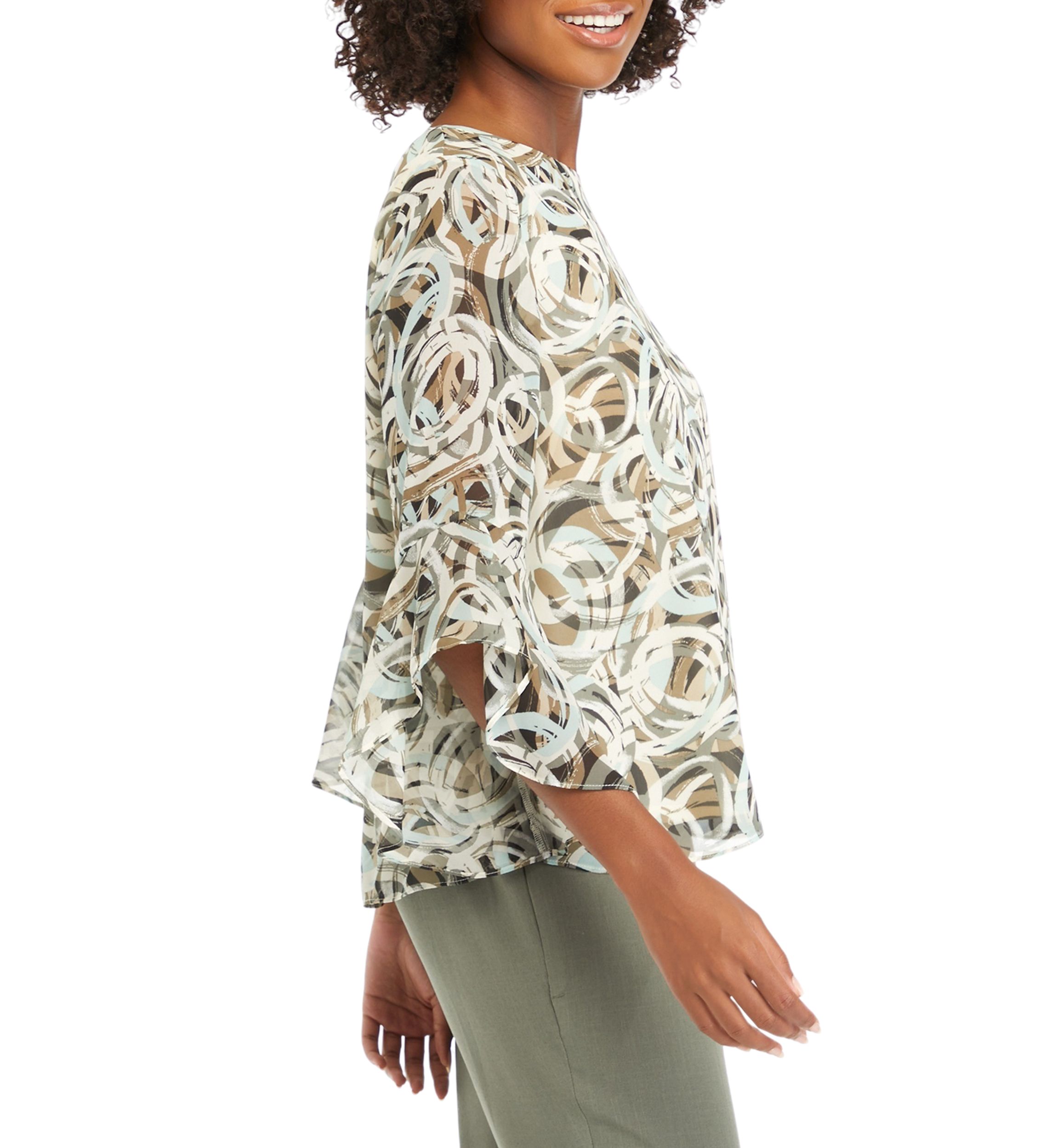 Womens Printed Bell Sleeve Blouse