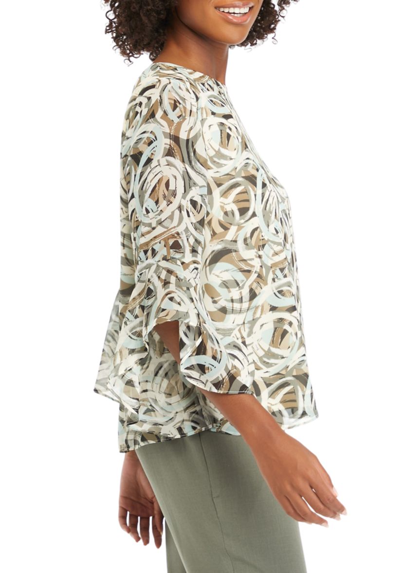 Womens Printed Bell Sleeve Blouse