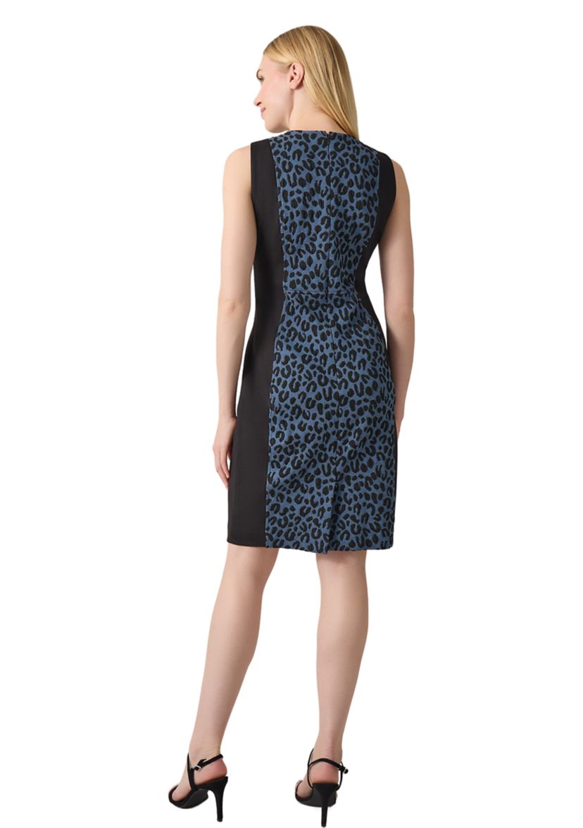 Womens Printed Blocked Princess Seam Sheath Dress