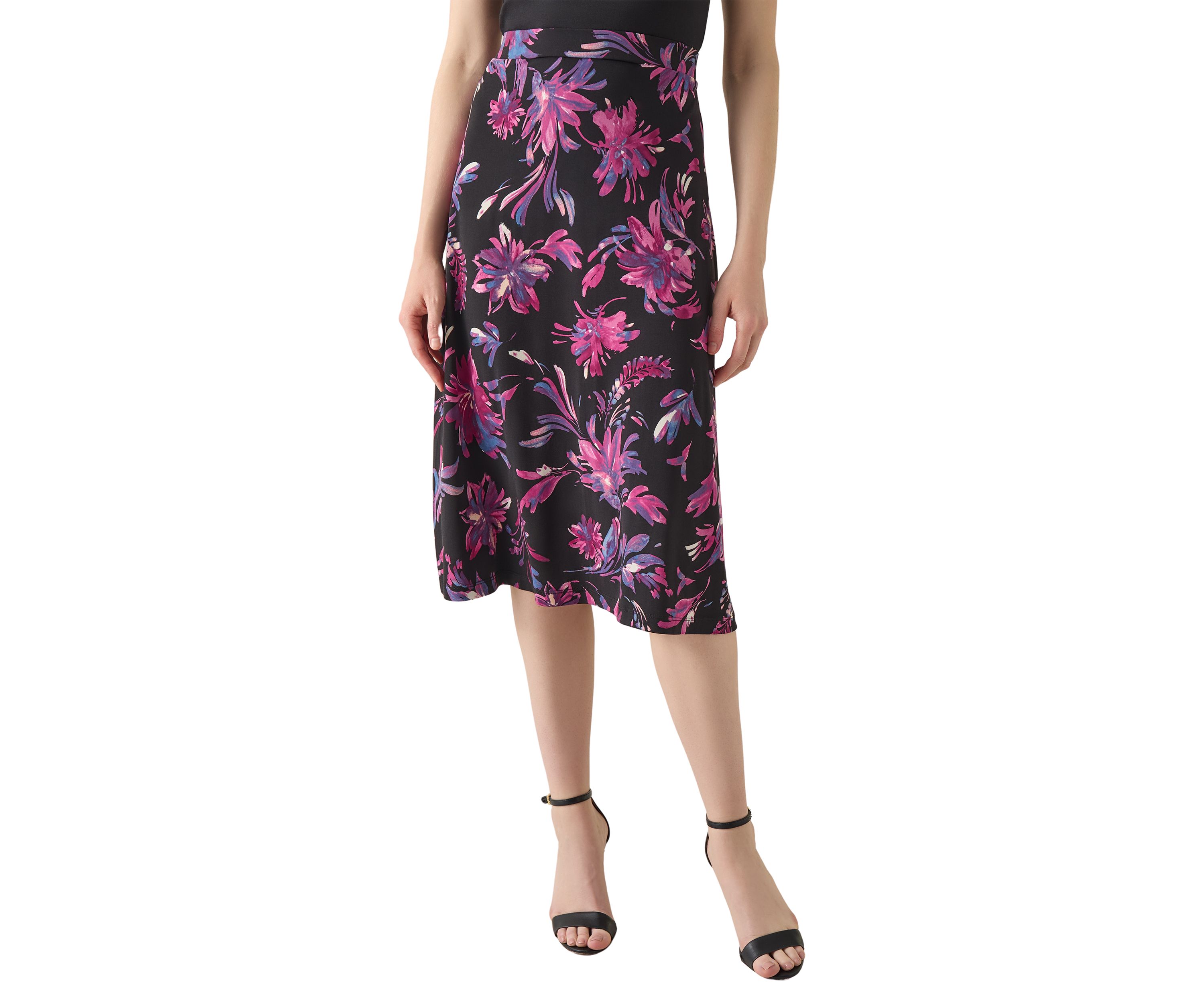 Womens Printed Midi Flare Skirt