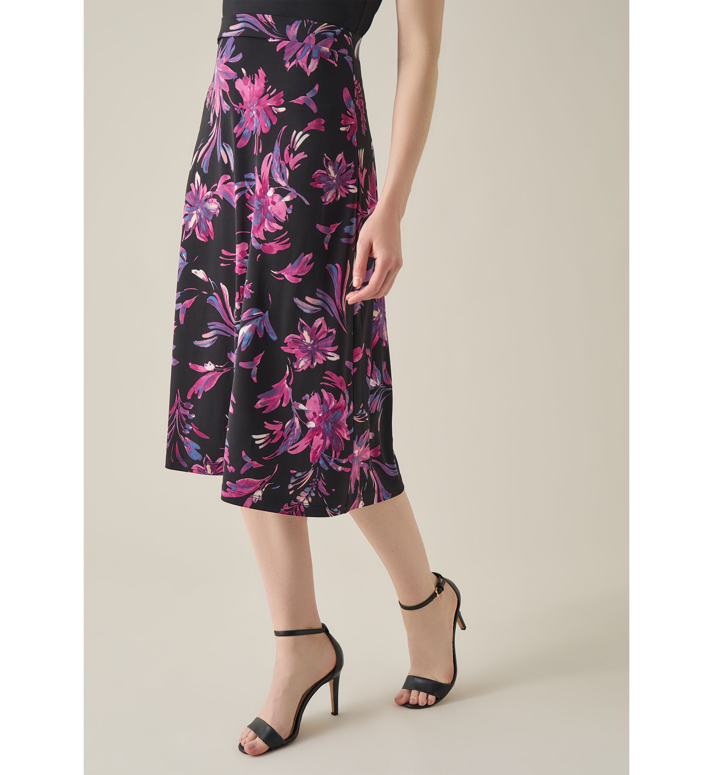 Womens Printed Midi Flare Skirt