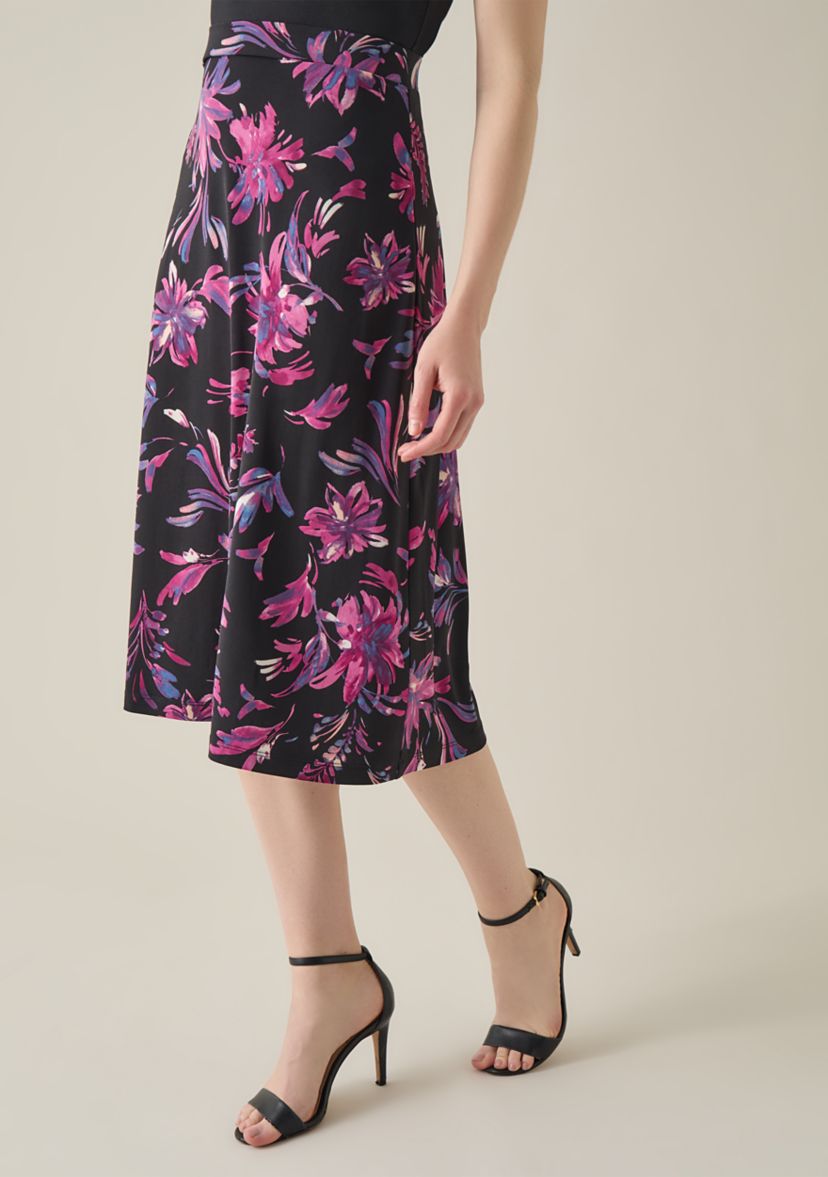 Womens Printed Midi Flare Skirt
