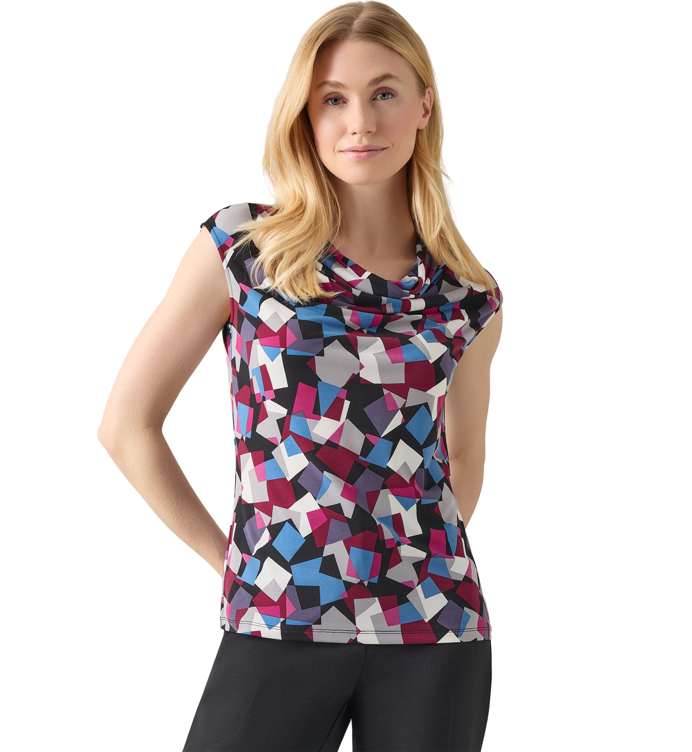 Womens Cowl Neck Cap Sleeve Top