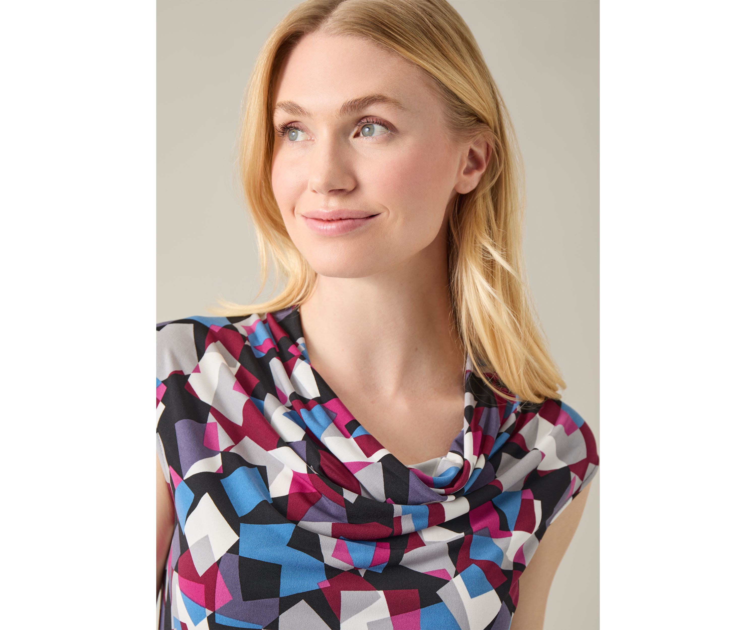 Womens Cowl Neck Cap Sleeve Top