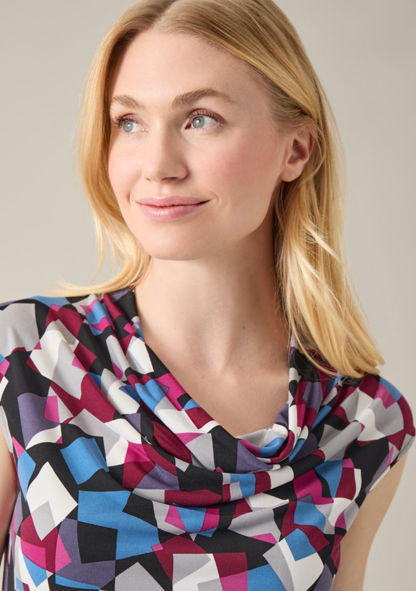Womens Cowl Neck Cap Sleeve Top