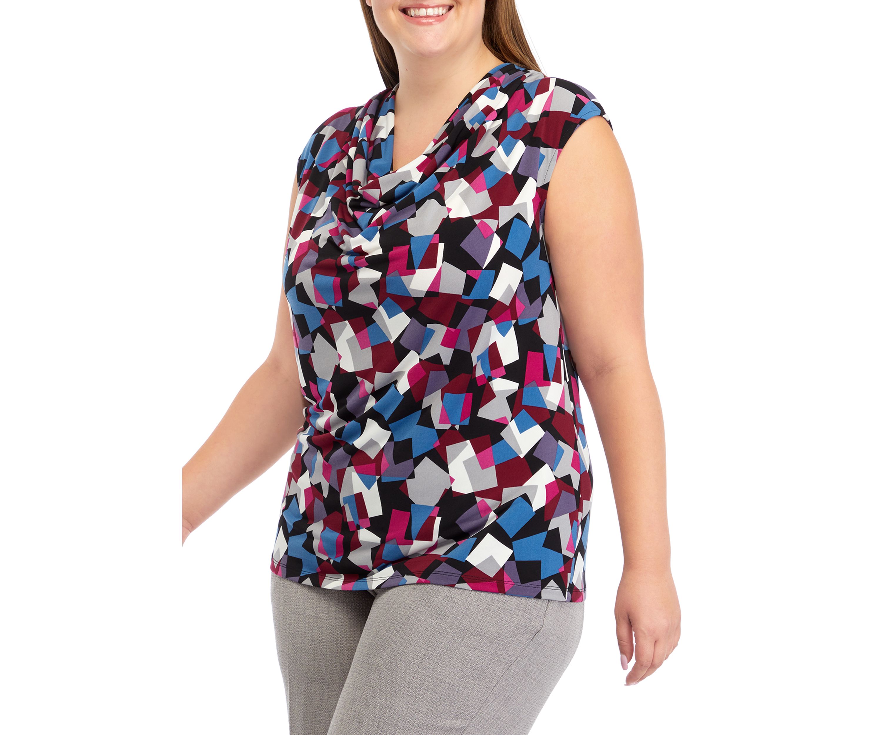 Plus Size Cap Sleeve Abstract Print Top 