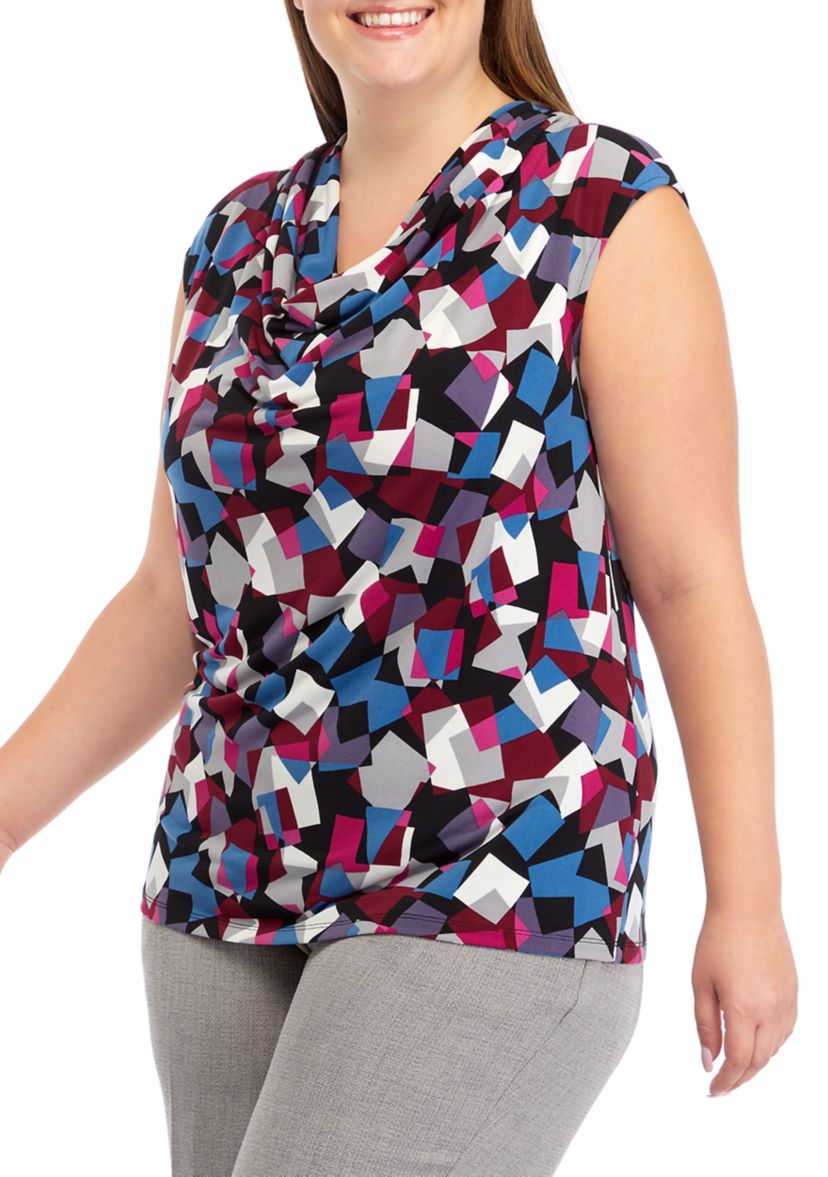 Plus Size Cap Sleeve Abstract Print Top 