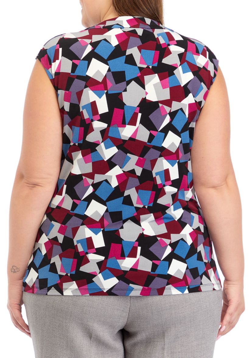 Plus Size Cap Sleeve Abstract Print Top 
