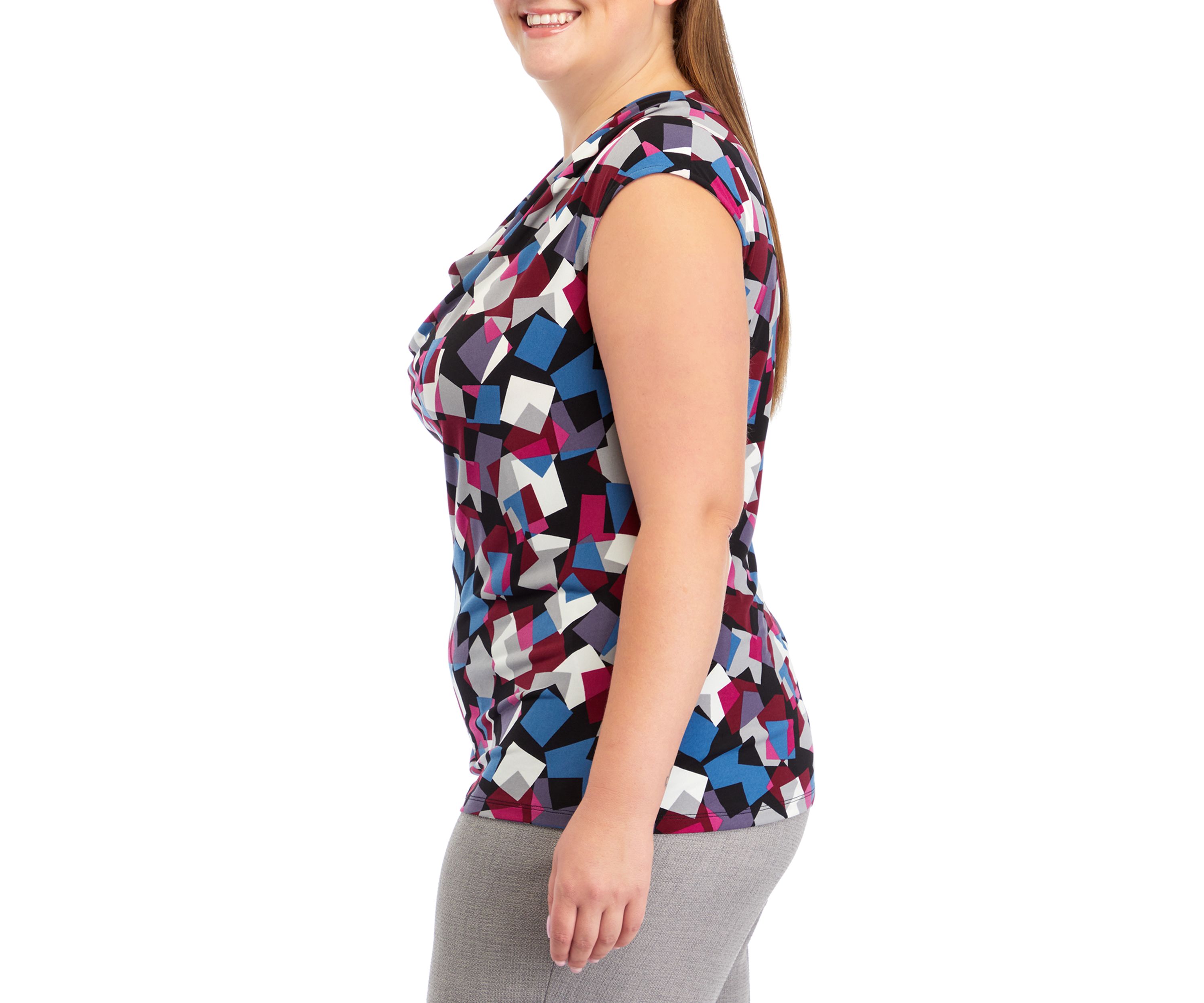 Plus Size Cap Sleeve Abstract Print Top 