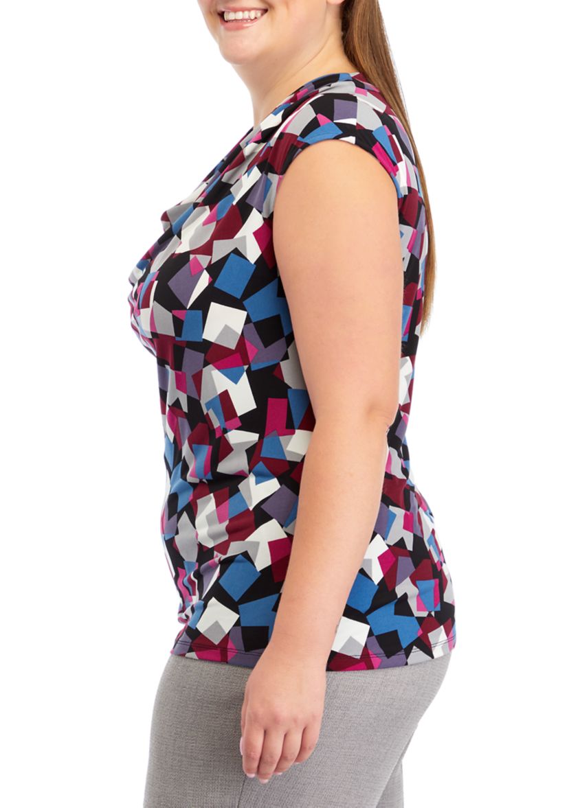 Plus Size Cap Sleeve Abstract Print Top 