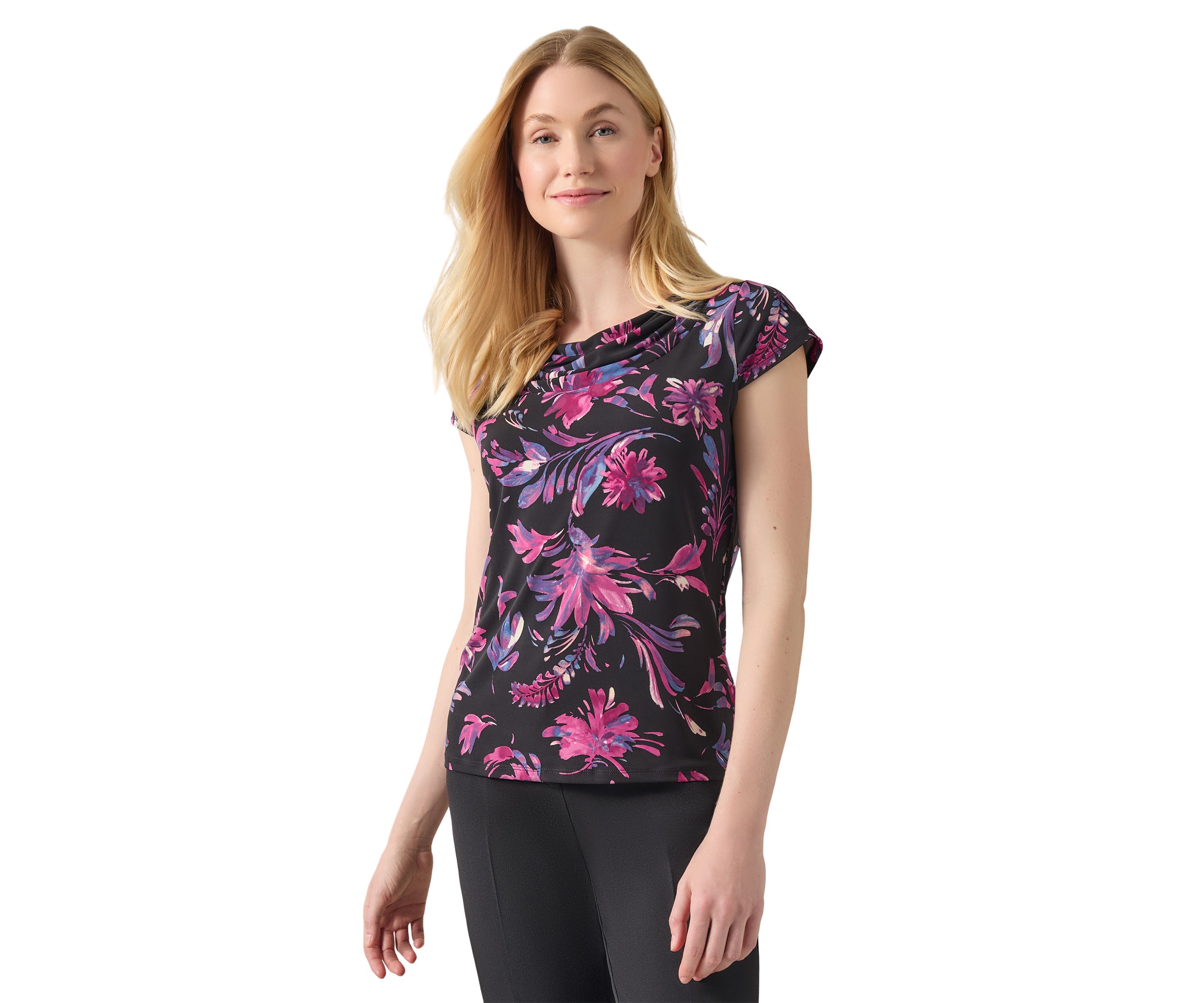 Womens Printed Cowl Neck Top