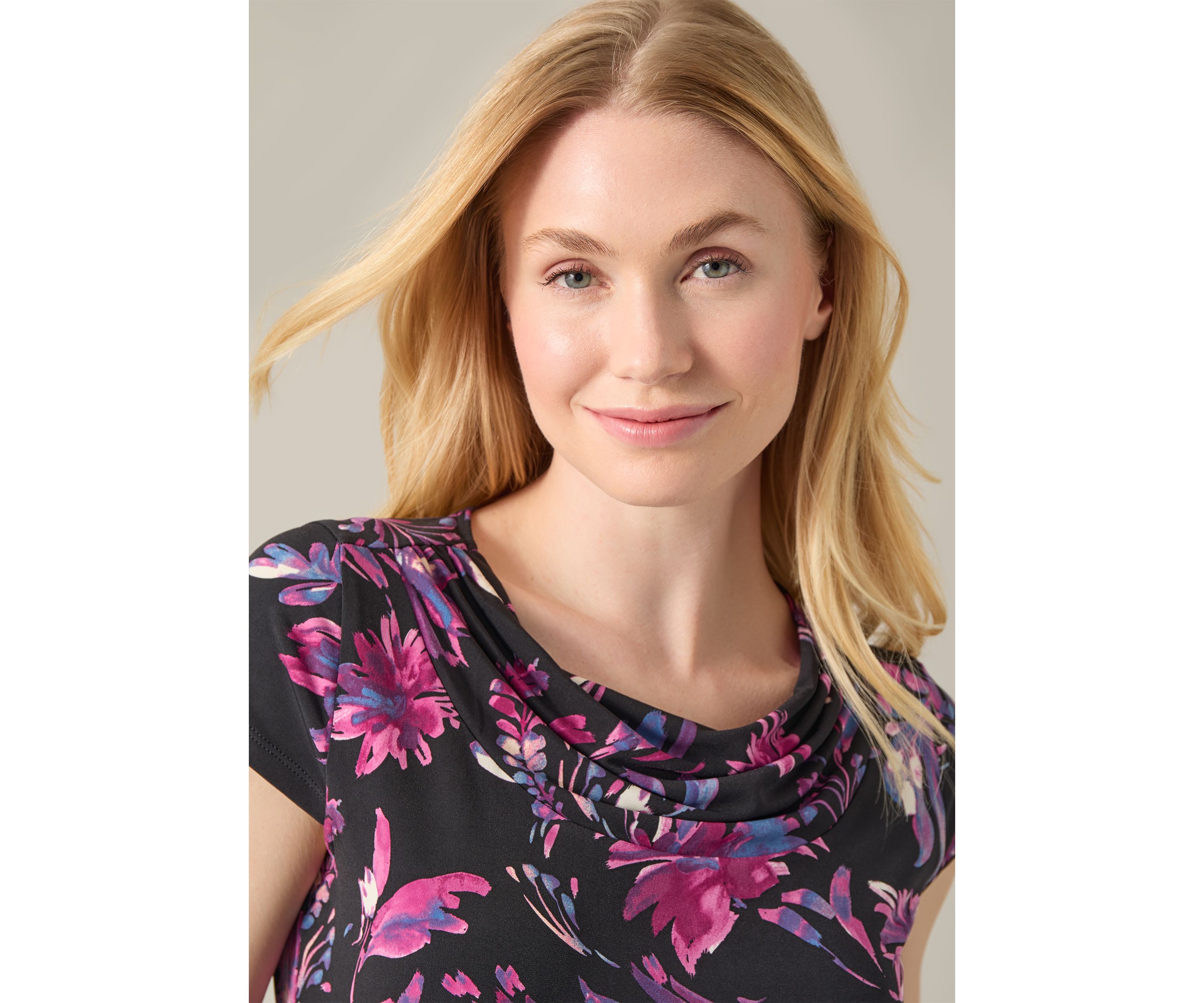 Womens Printed Cowl Neck Top