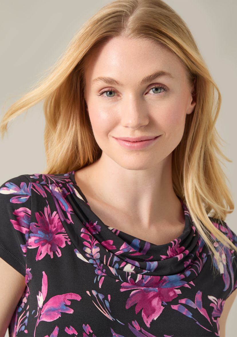 Womens Printed Cowl Neck Top