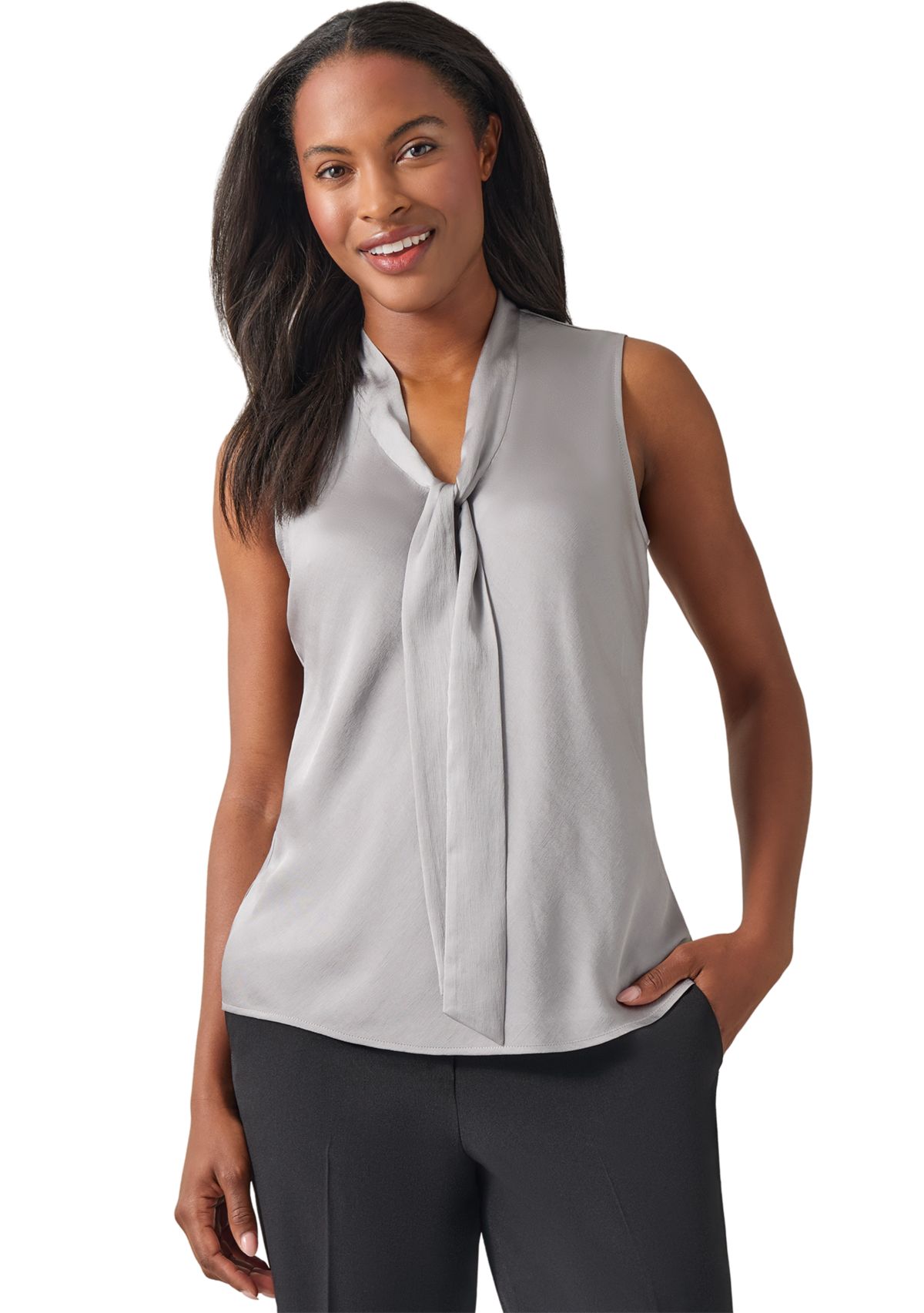 Petite Sleeveless Tie Neck Top