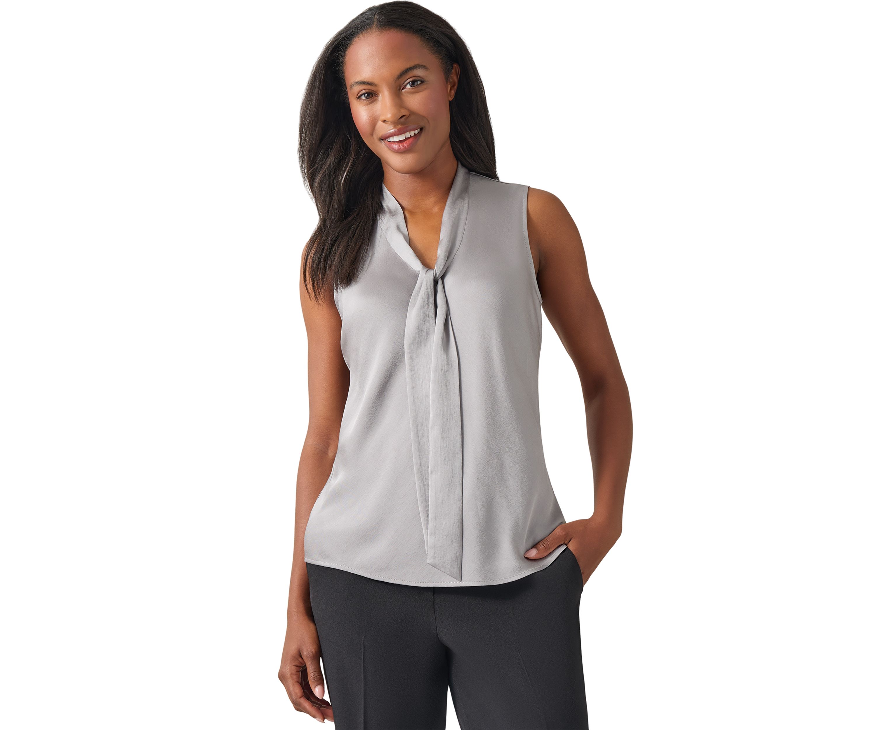 Petite Sleeveless Tie Neck Top