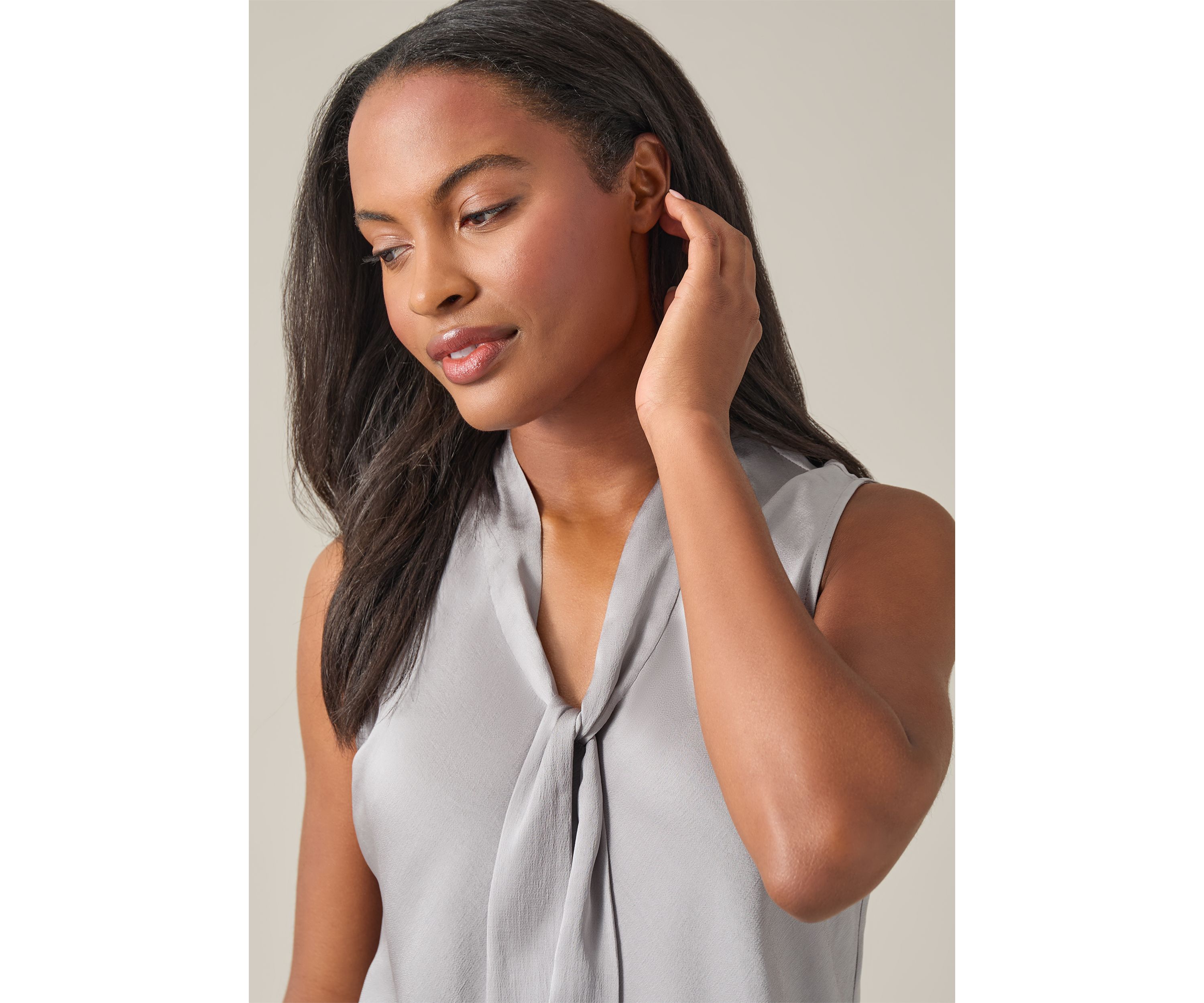 Petite Sleeveless Tie Neck Top