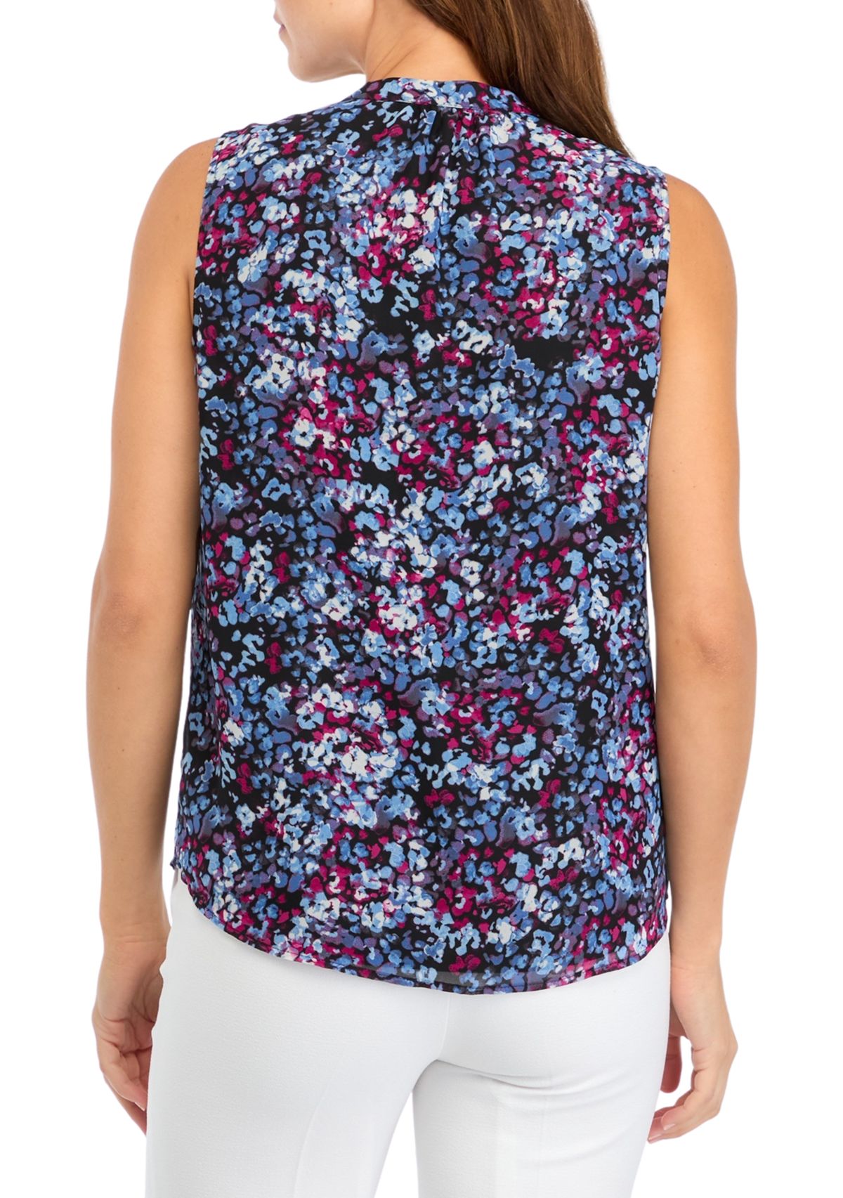 Black Label By Evan-Picone Womens Keyhole Neck Sleeveless Blouse, Color: Granite Multi