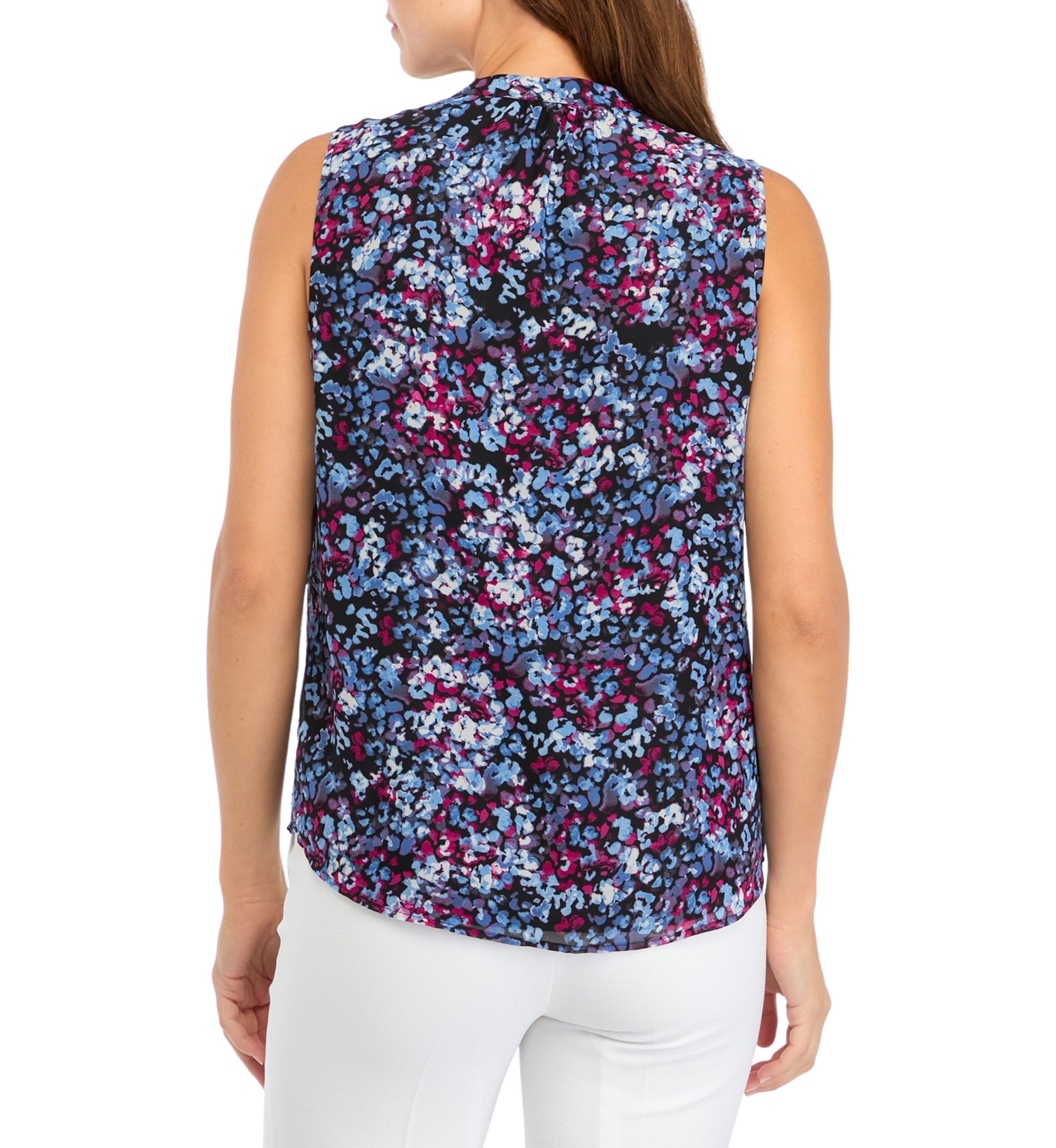 Womens Jewel Neck Sleeveless Keyhole Blouse