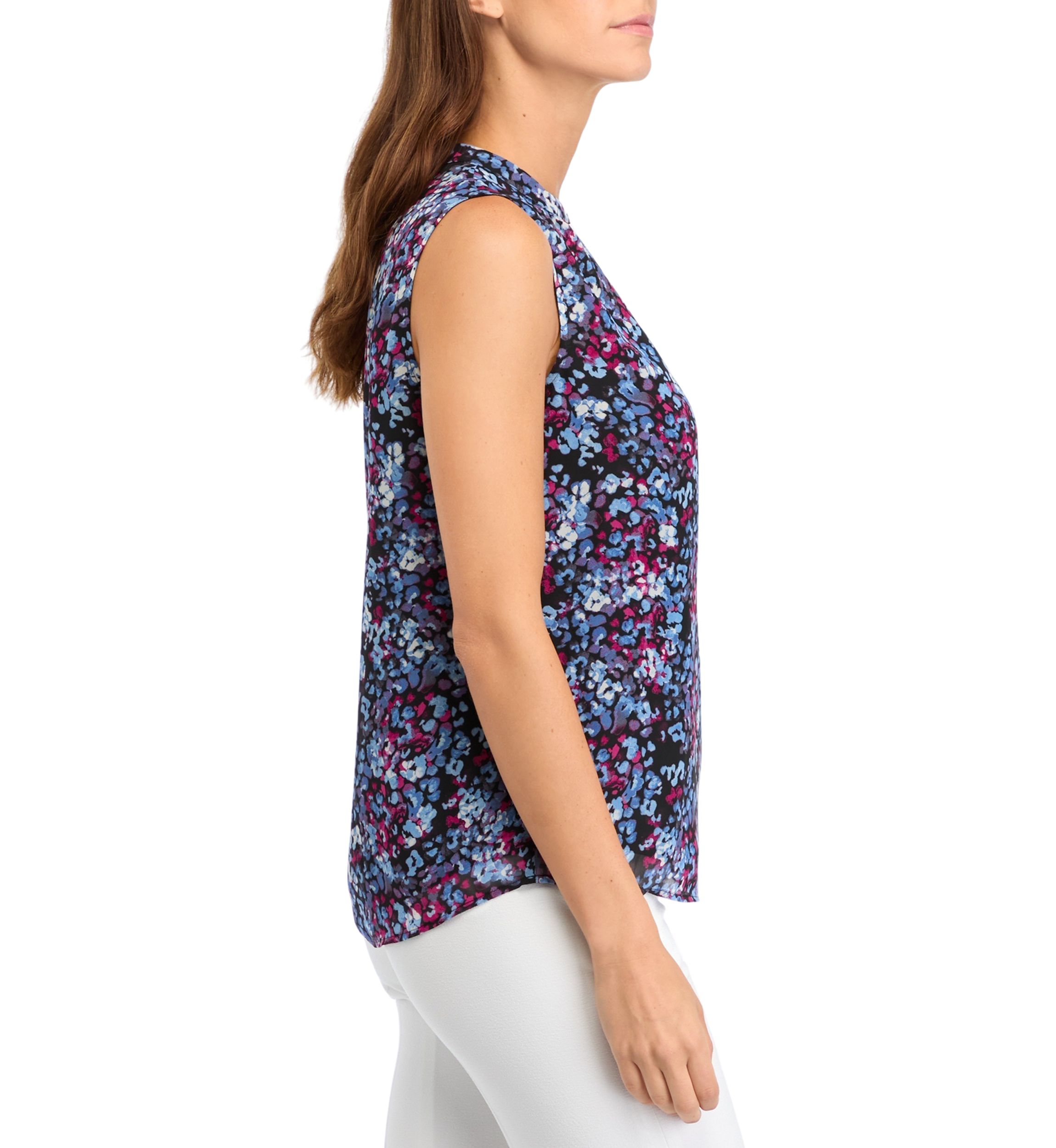 Womens Jewel Neck Sleeveless Keyhole Blouse