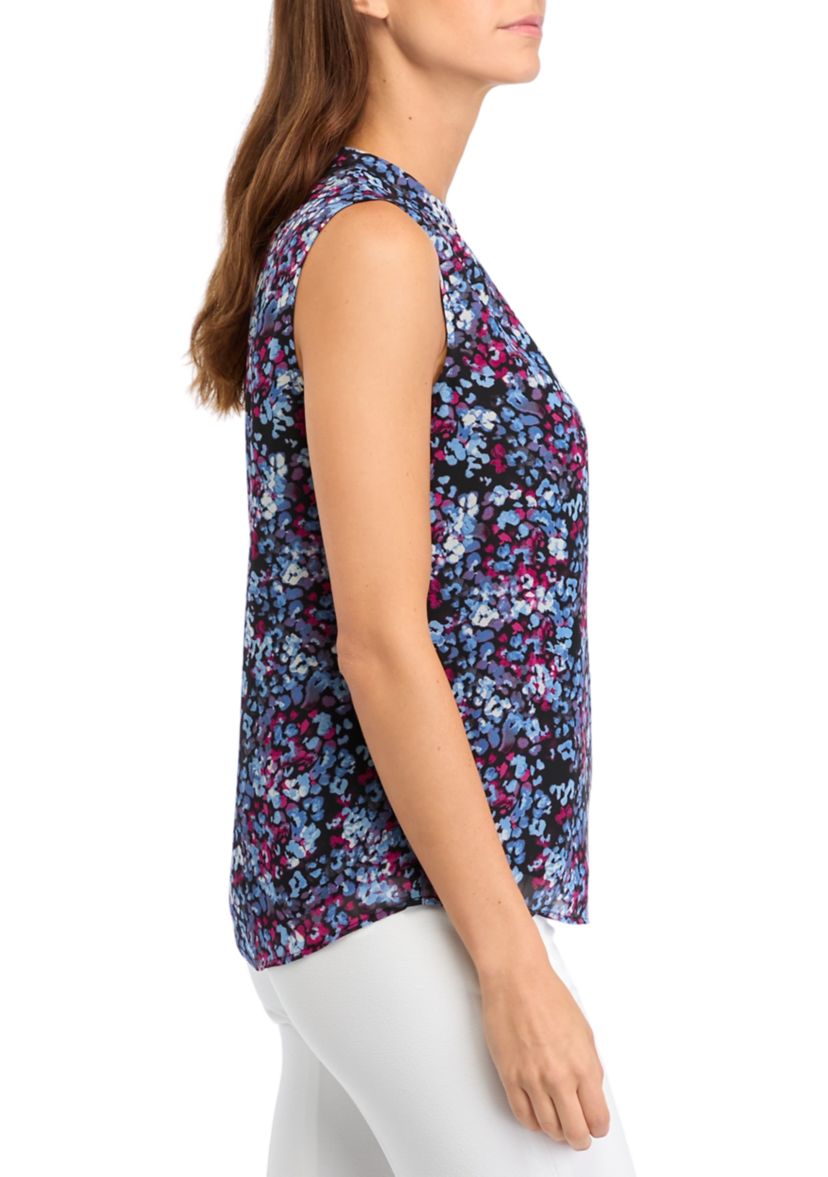 Womens Jewel Neck Sleeveless Keyhole Blouse