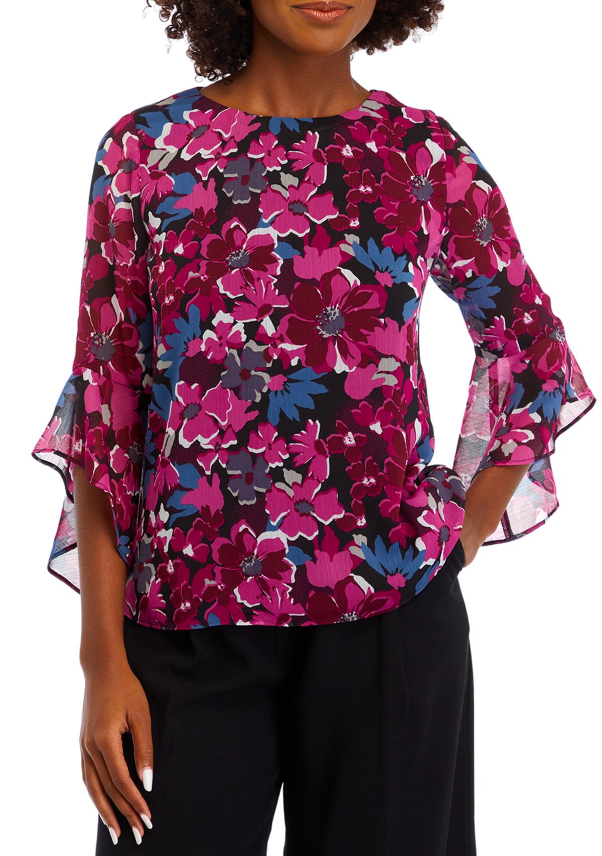 Womens Bell Sleeve Floral Top 