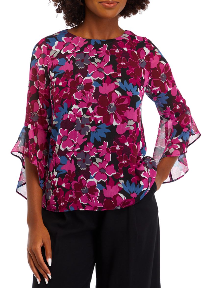Womens Bell Sleeve Floral Top 