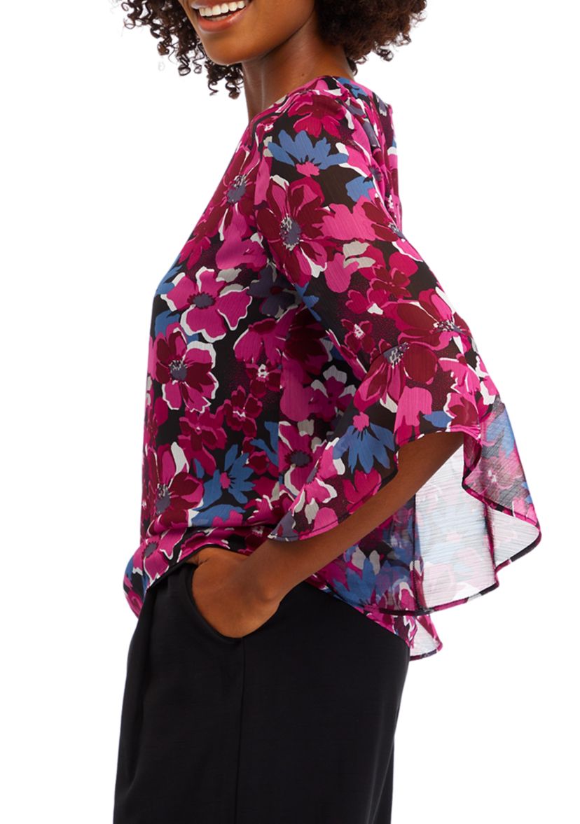 Womens Bell Sleeve Floral Top 
