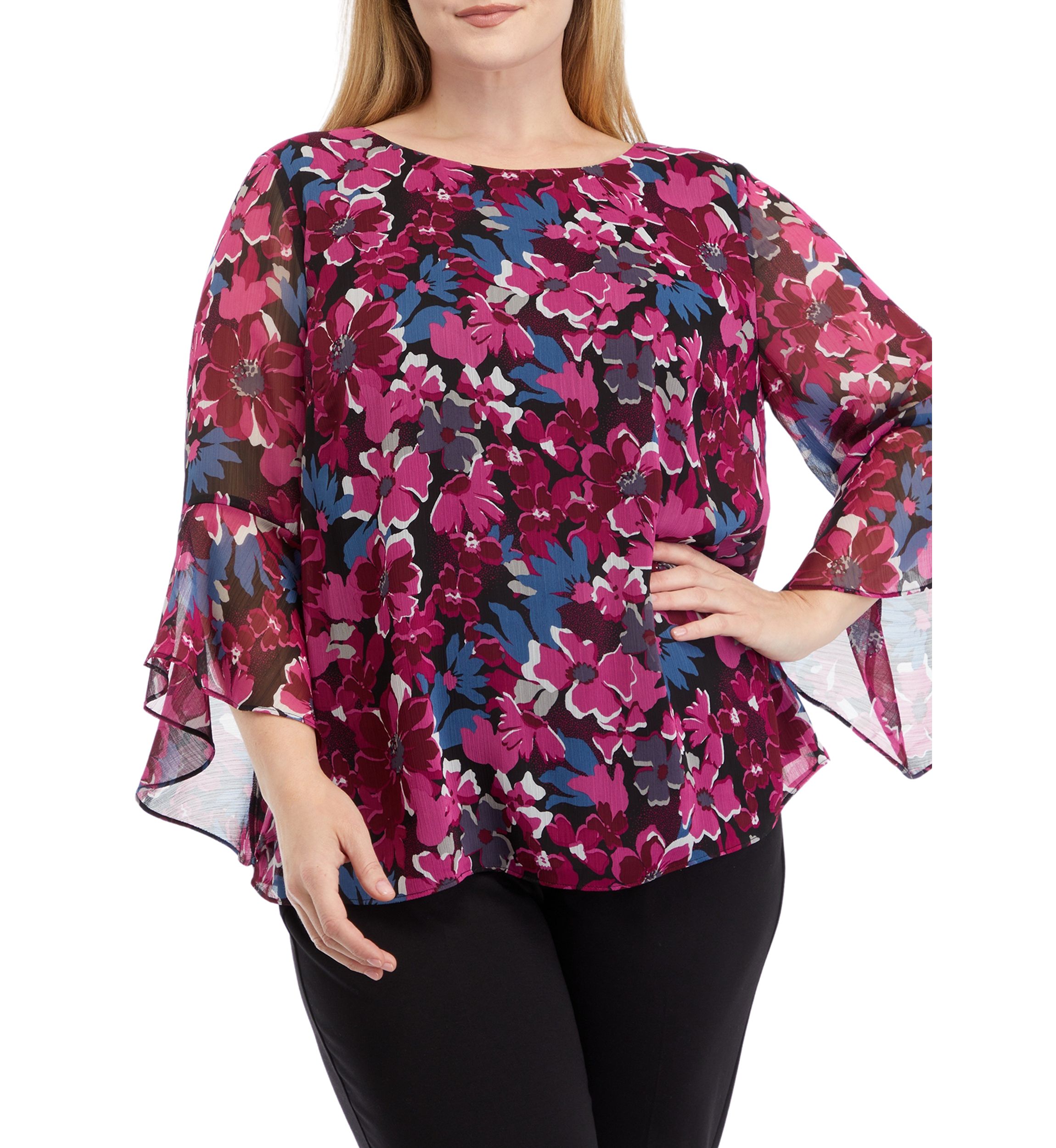Plus Size Bell Sleeve Floral Blouse