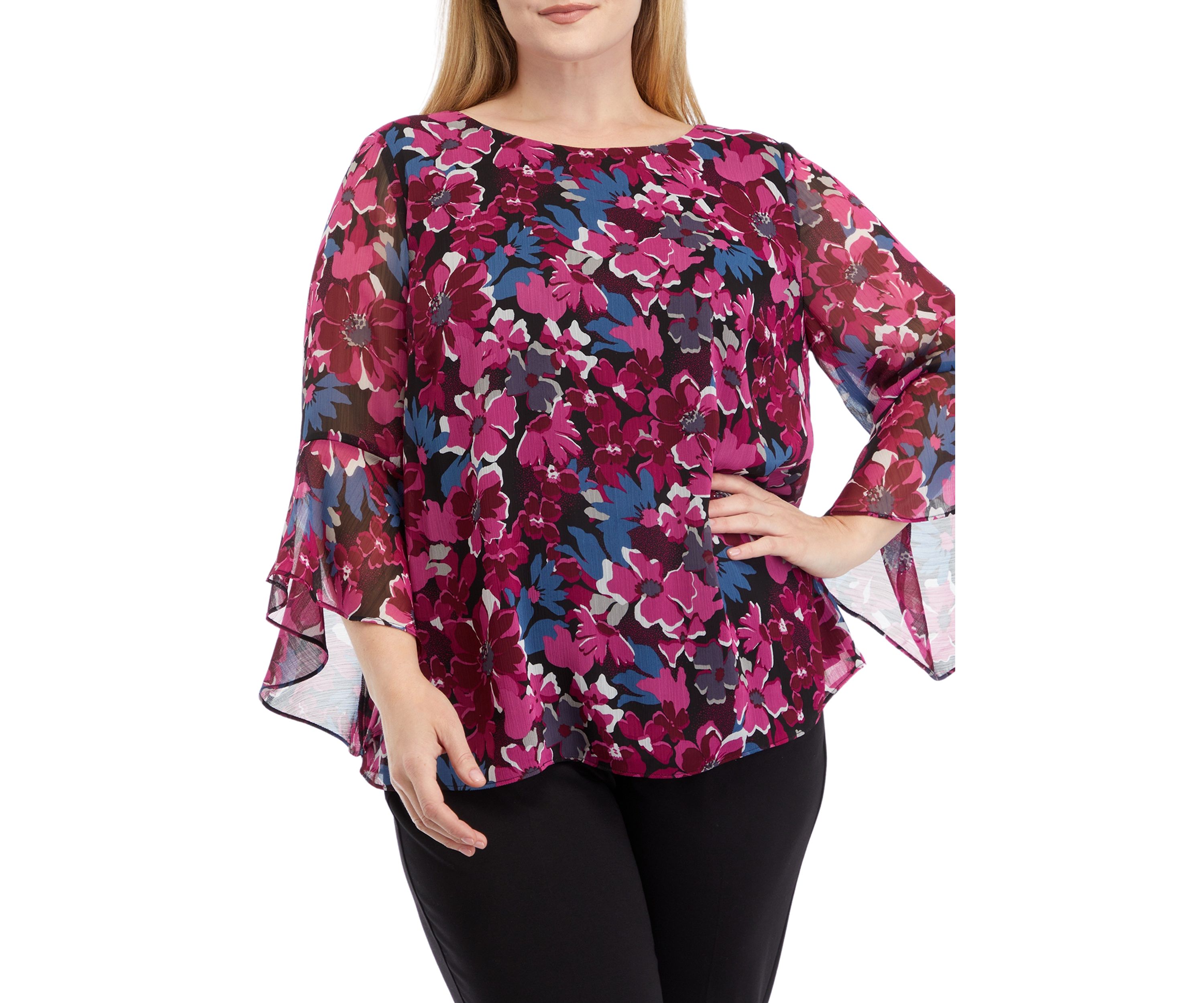 Plus Size Bell Sleeve Floral Blouse