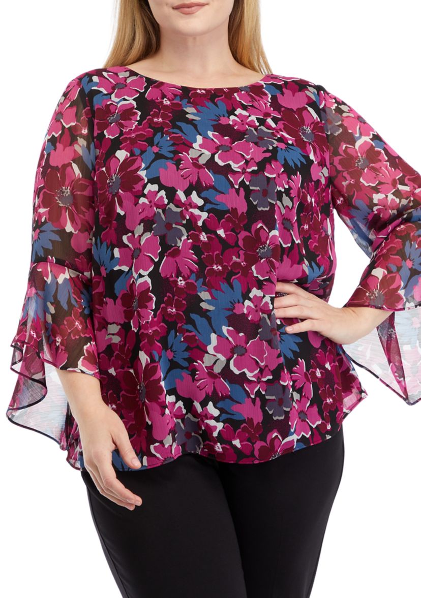 Plus Size Bell Sleeve Floral Blouse