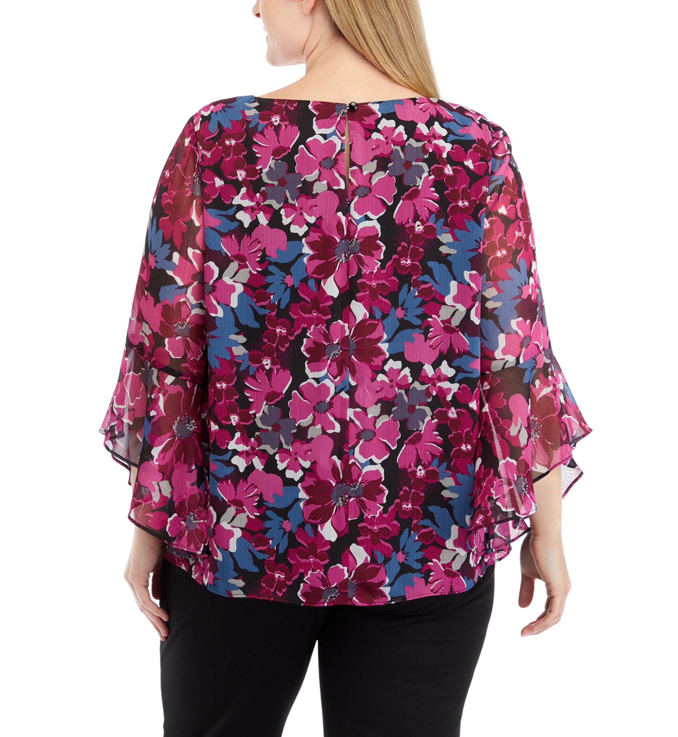 Plus Size Bell Sleeve Floral Blouse