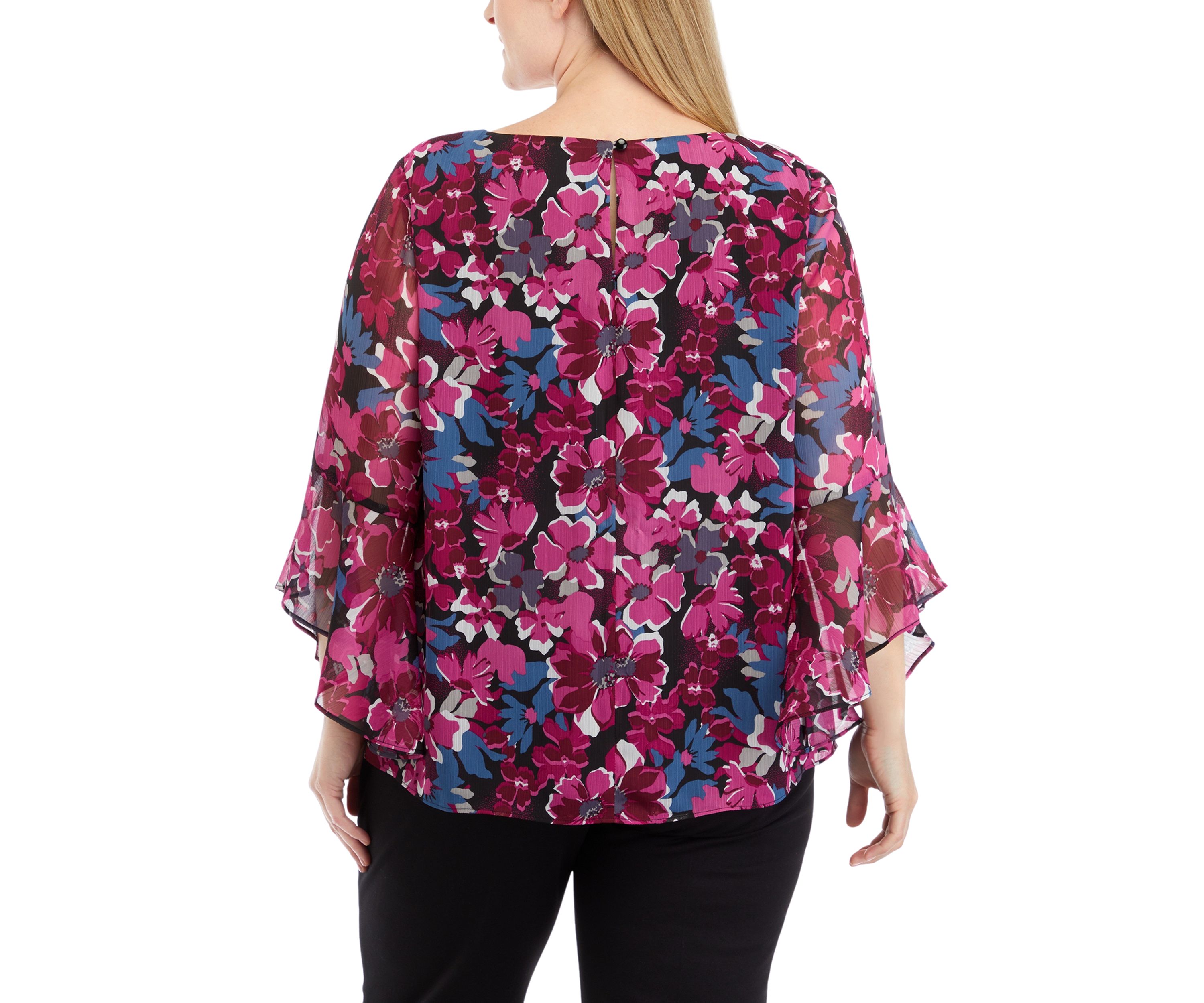 Plus Size Bell Sleeve Floral Blouse