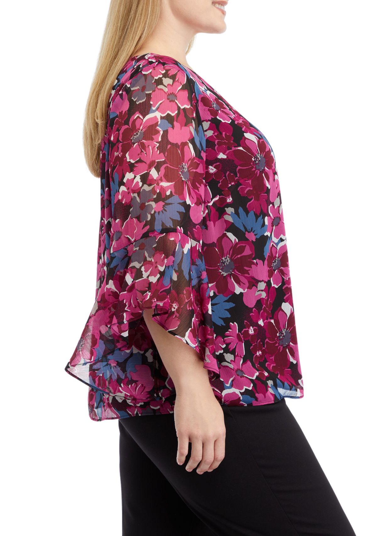 Plus Size Bell Sleeve Floral Blouse