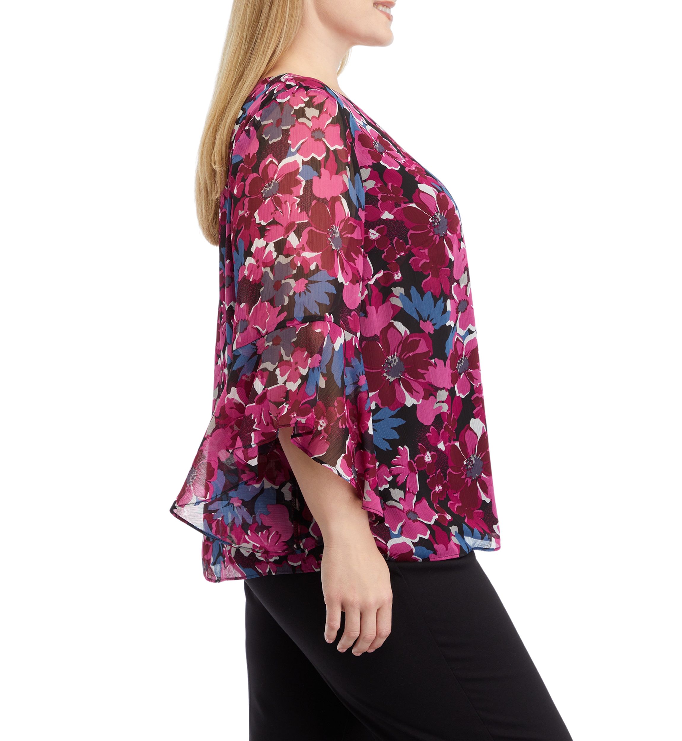 Plus Size Bell Sleeve Floral Blouse
